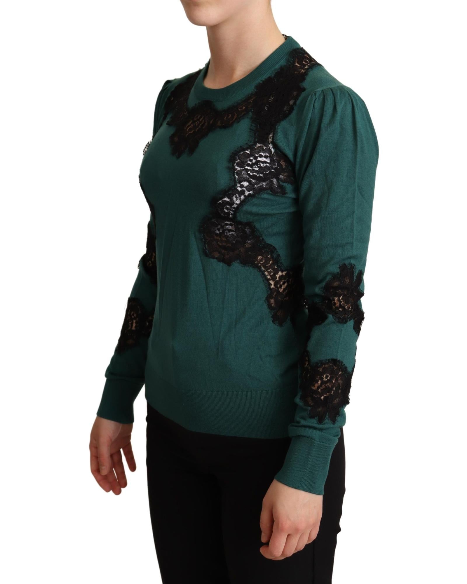 Dolce & Gabbana  Women's Green Lace Trimmed Sweater