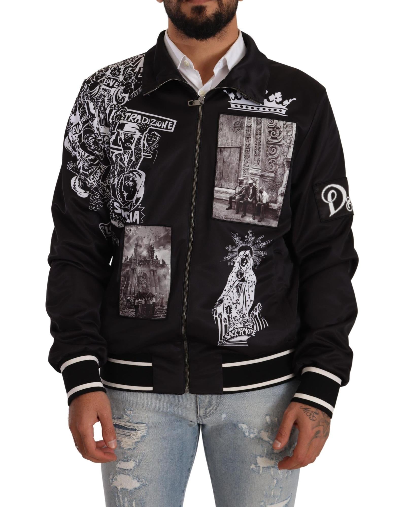 Dolce & Gabbana  Sicily Patchwork Bomber Jacket - Black