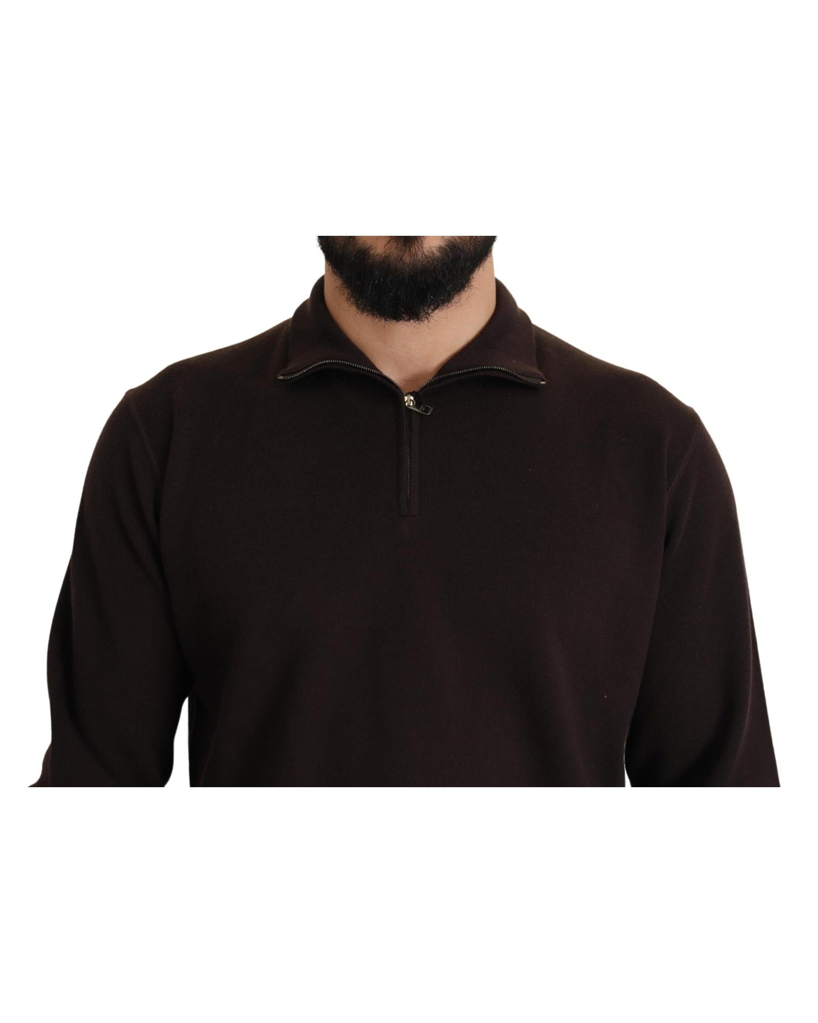 Dolce & Gabbana  Men's Brown Merino Wool Half-Zip Sweater