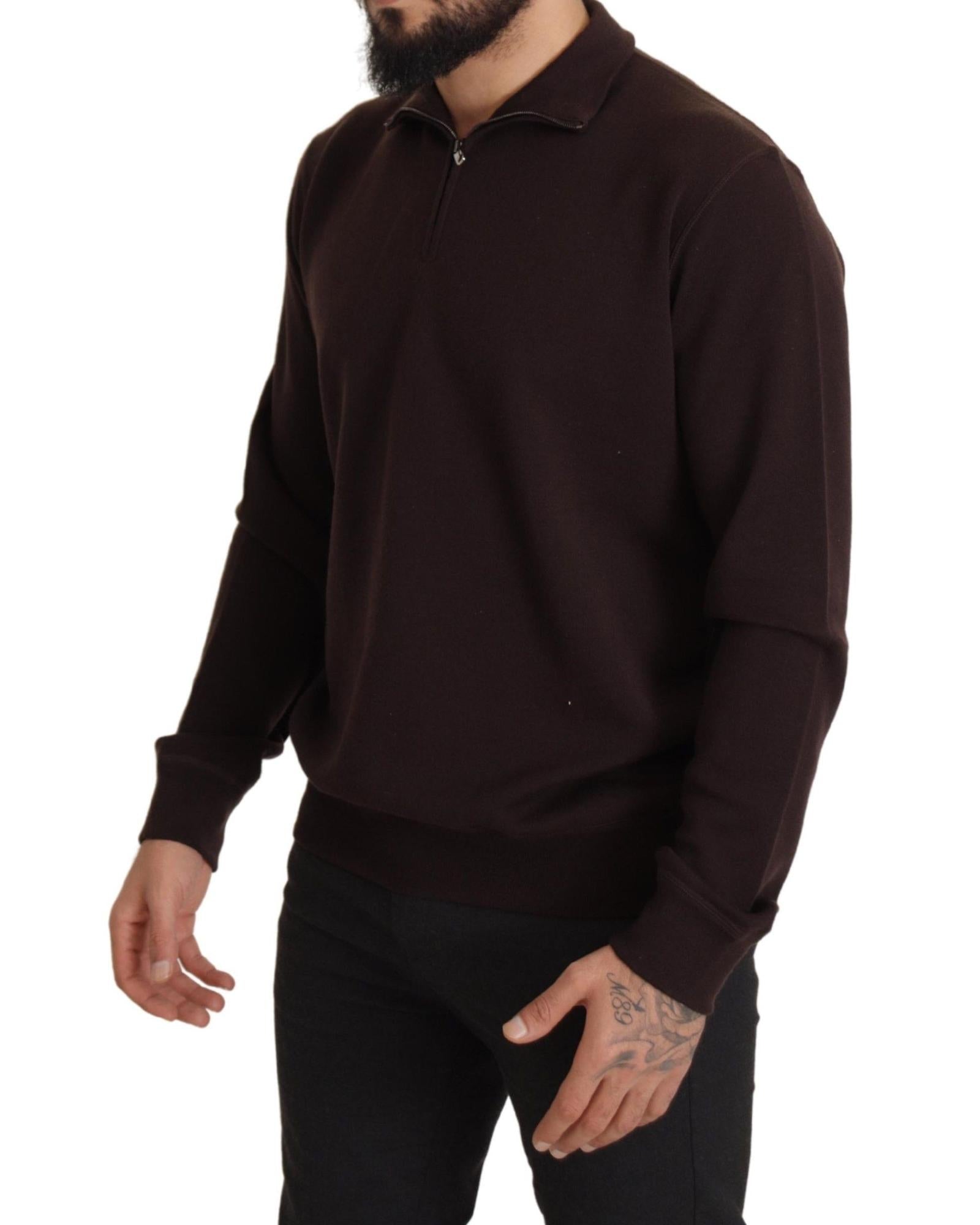 Dolce & Gabbana  Men's Brown Merino Wool Half-Zip Sweater