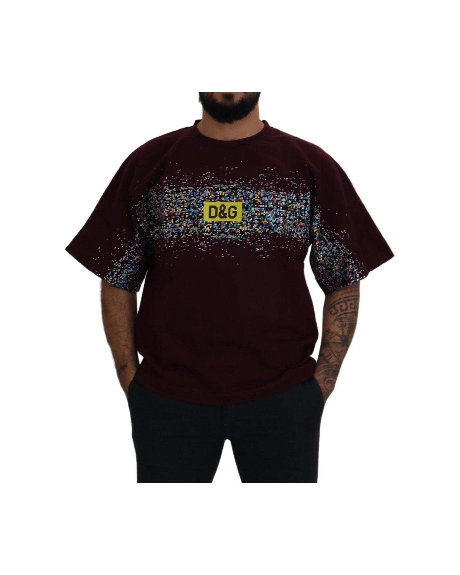 Dolce & Gabbana  Men's Pixelated DG TShirt - Burgundy