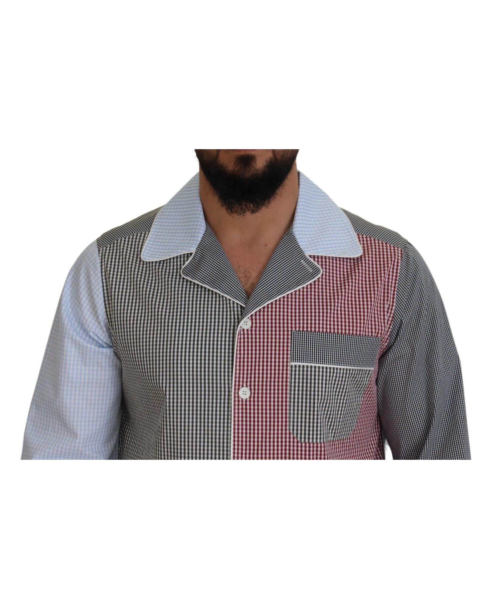 Dolce & Gabbana  Men's Patchwork Gingham Shirt     Multicolor Gingham Patchwork Shirt    Men's  Patchwork Gingham Casual Shirt