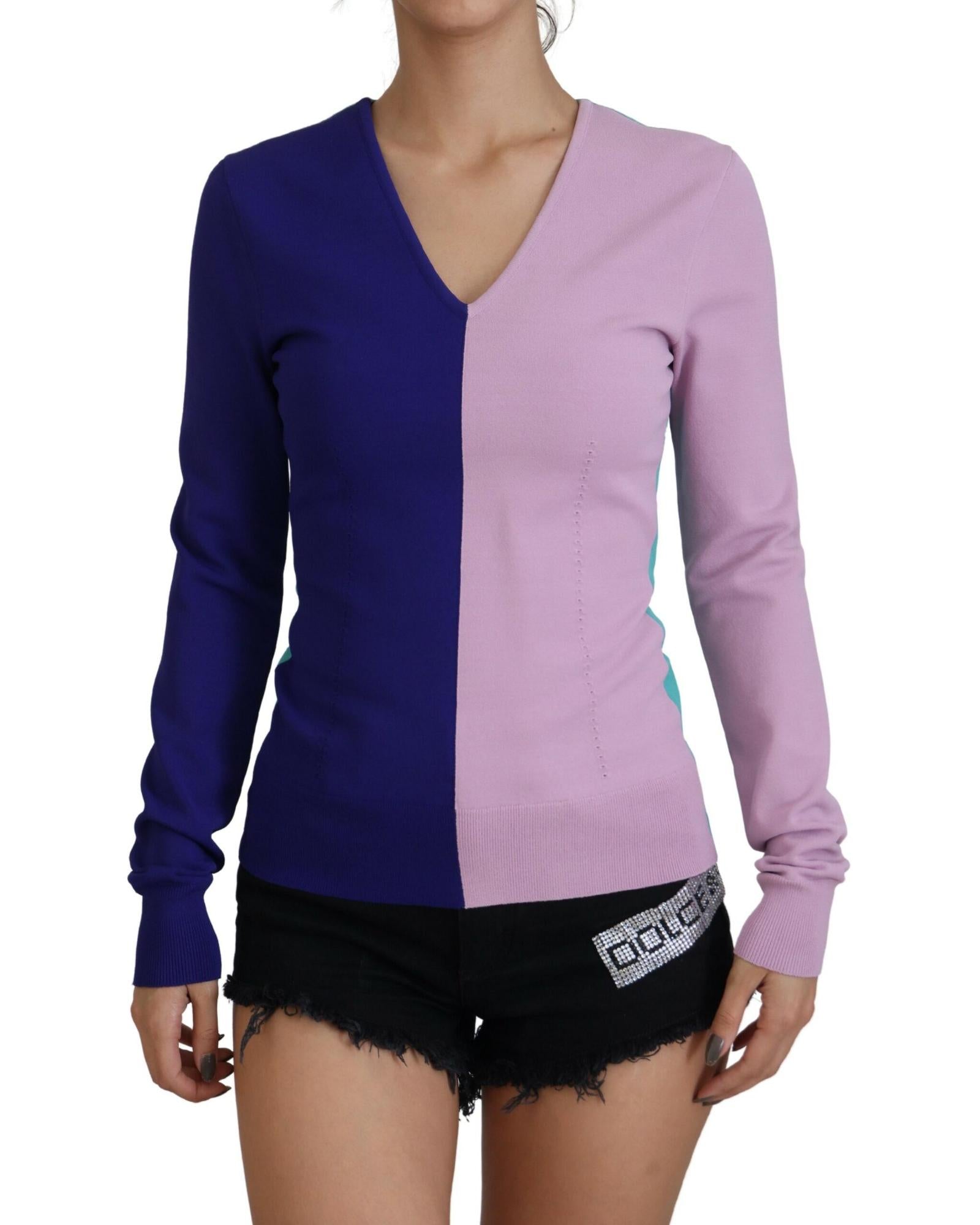 Dolce & Gabbana  Women's V-Neck Color Block Sweater in Purple