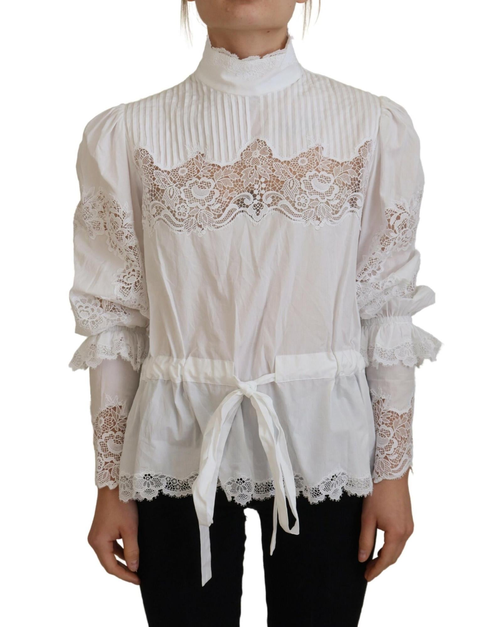 Dolce & Gabbana Lace Trim Turtle Neck Blouse