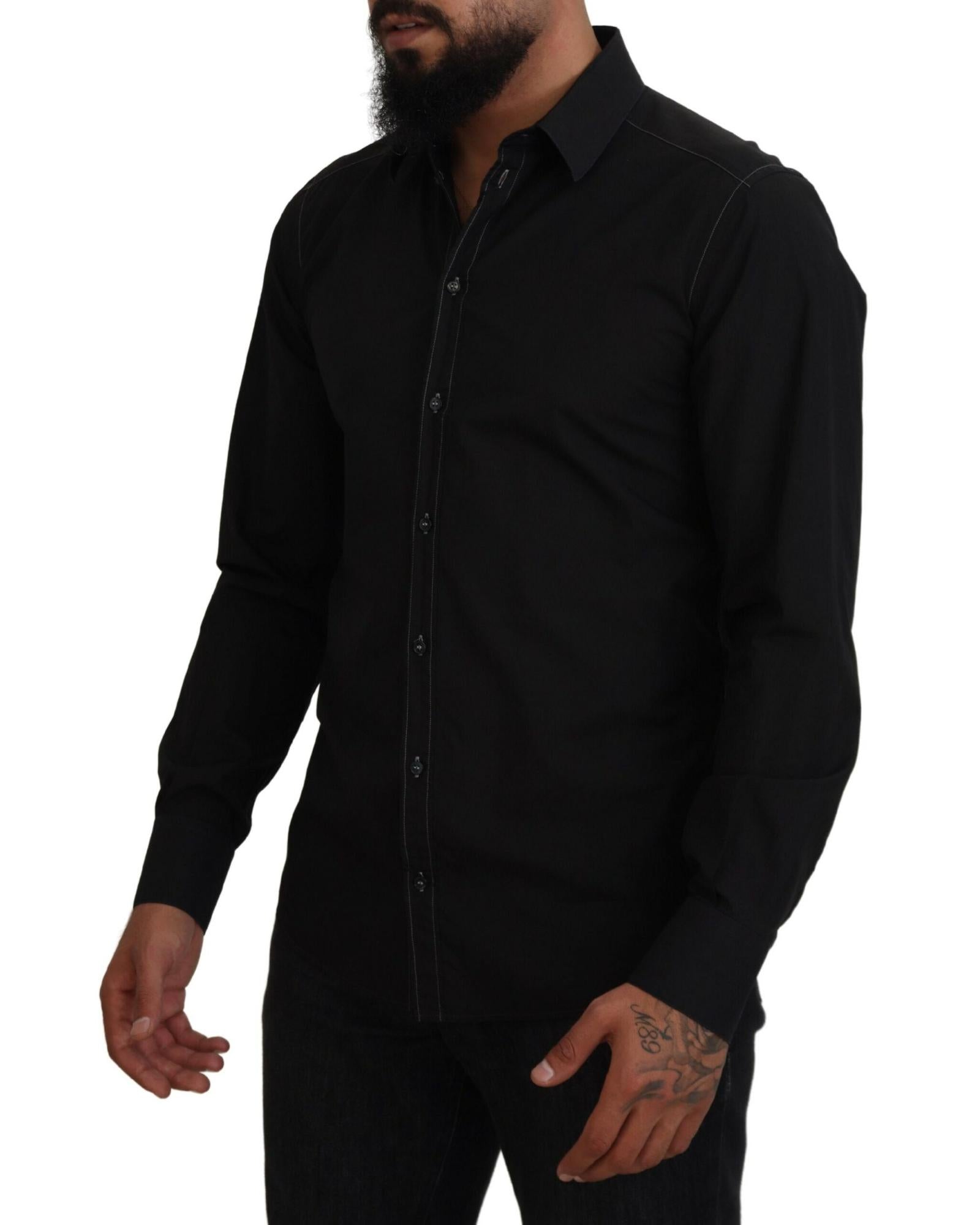 Dolce & Gabbana  Classic Slim Fit Long Sleeve Button Up Dress Shirt Black