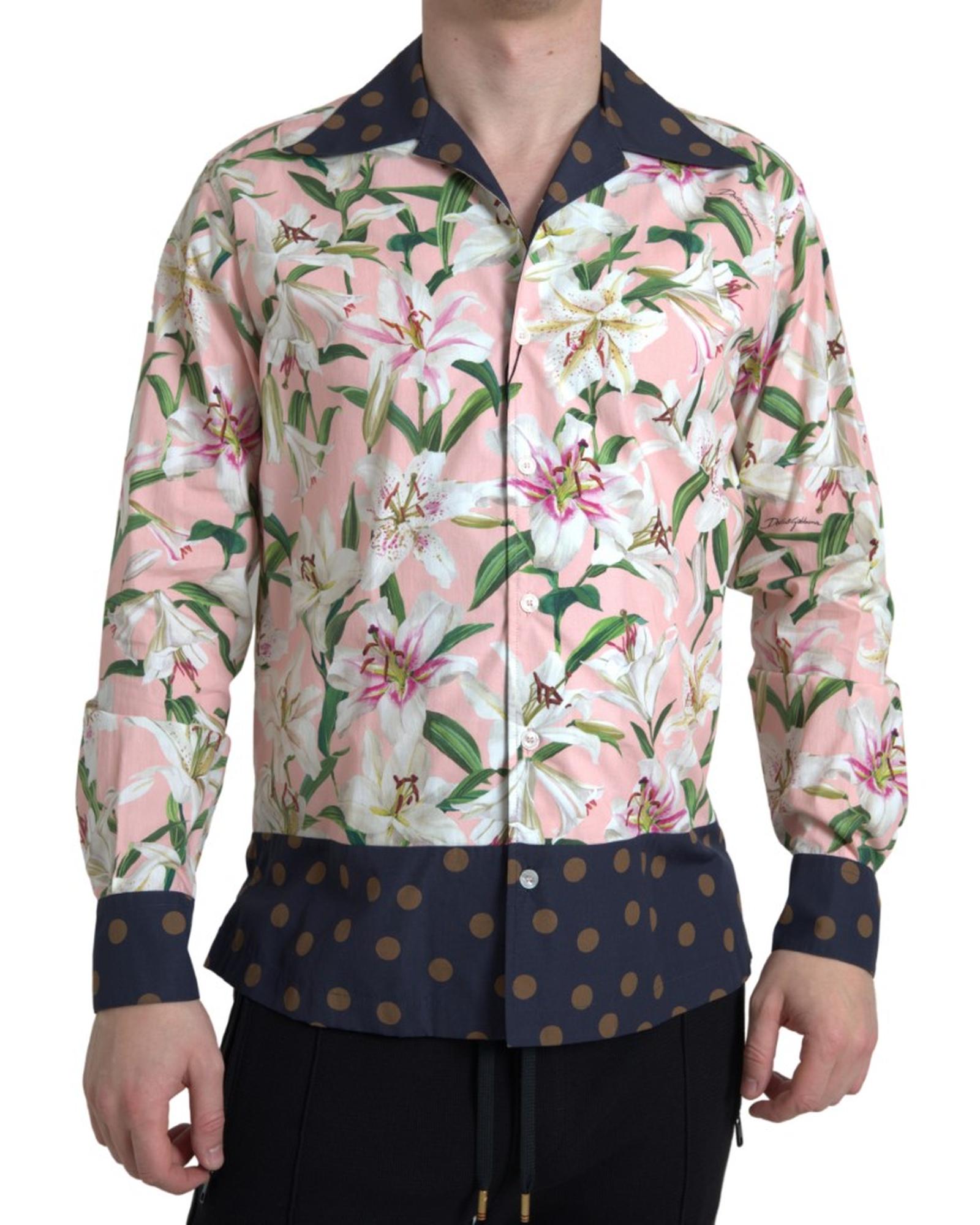 Dolce & Gabbana  Men's Lily Print Silk Shirt - Pink