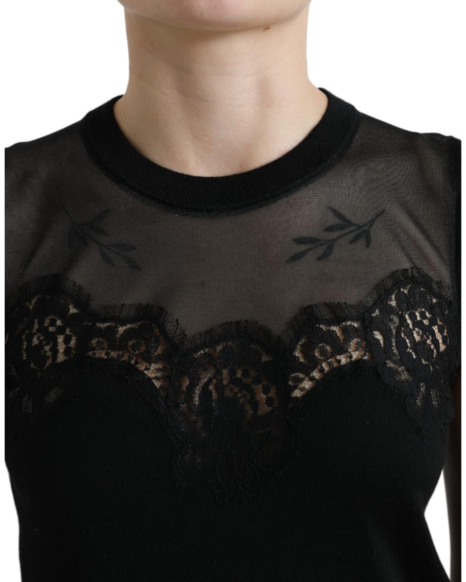 Dolce & Gabbana  Black Lace Trimmed Knit Top