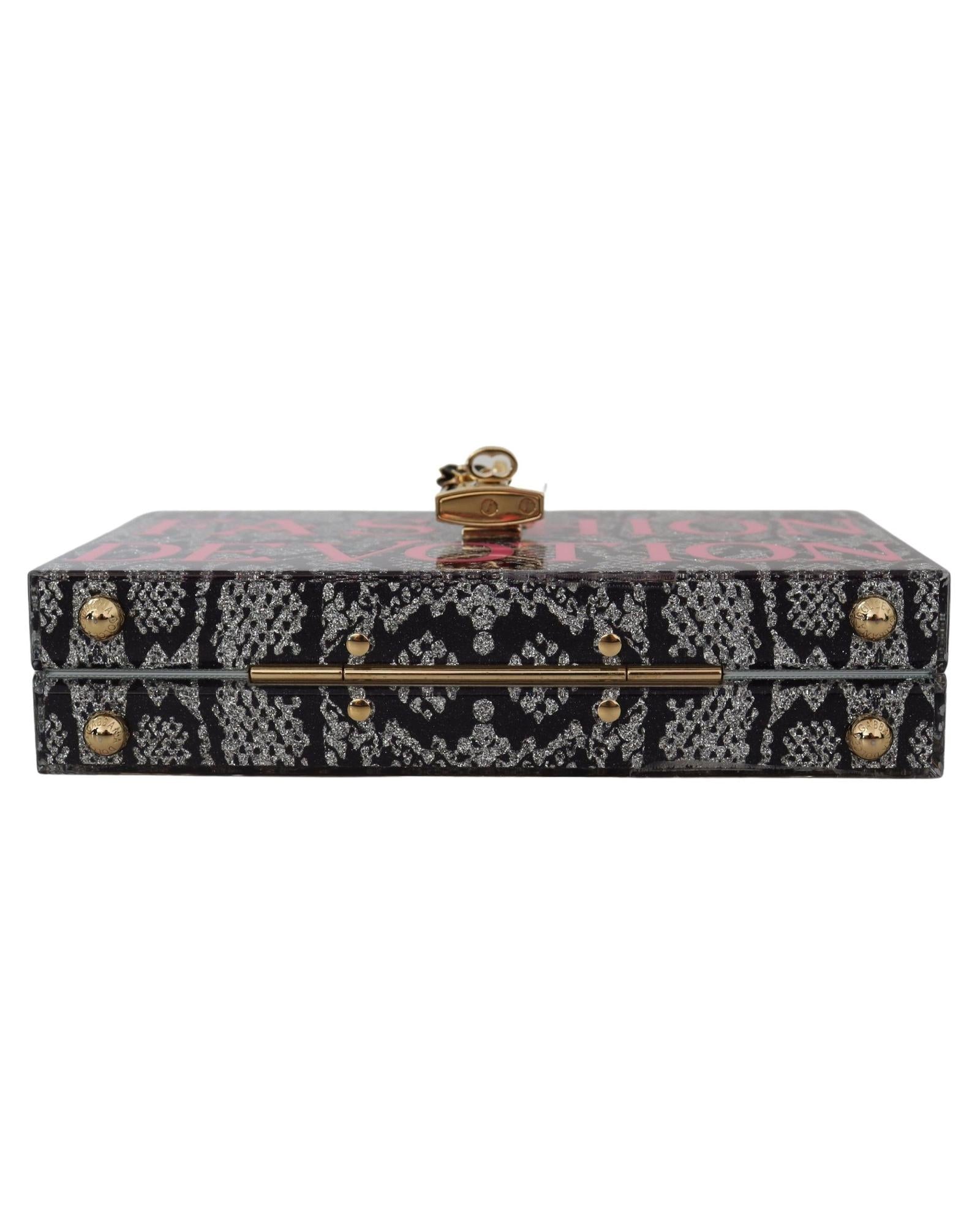 Dolce & Gabbana  Fashion Devotion Box Bag     Women's Black Acrylic Box Bag with Chain Strap     'Fashion Devotion' Printed Box Bag     Chain Strap Box Bag - Black    Women's Fashion Devotion Box Bag by Dolce &