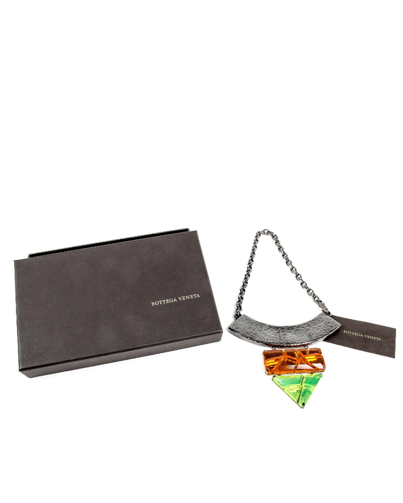 Bottega Veneta  Intrecciato Silver-Tone Choker Necklace with Green and Orange Glass Stones