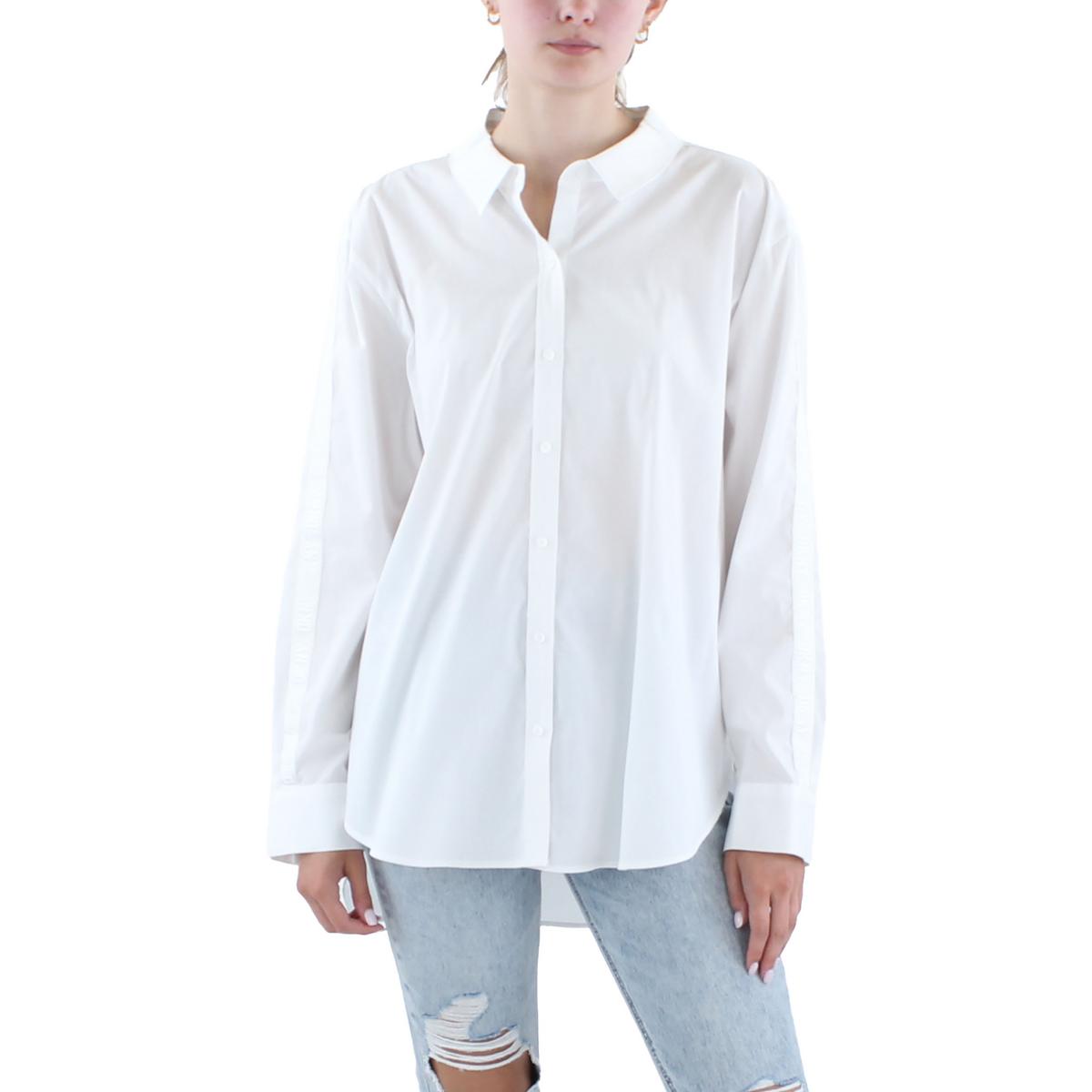 Womens Collar Long Sleeve Button-Down Top