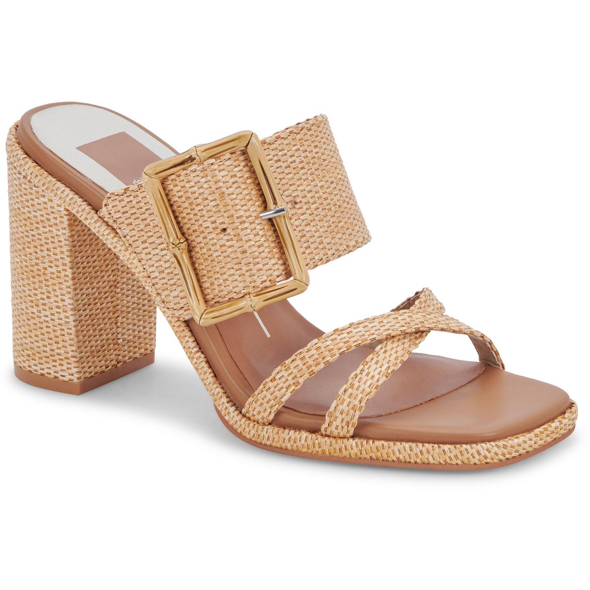 Onnie Womens Raffia Square Toe Block Heel