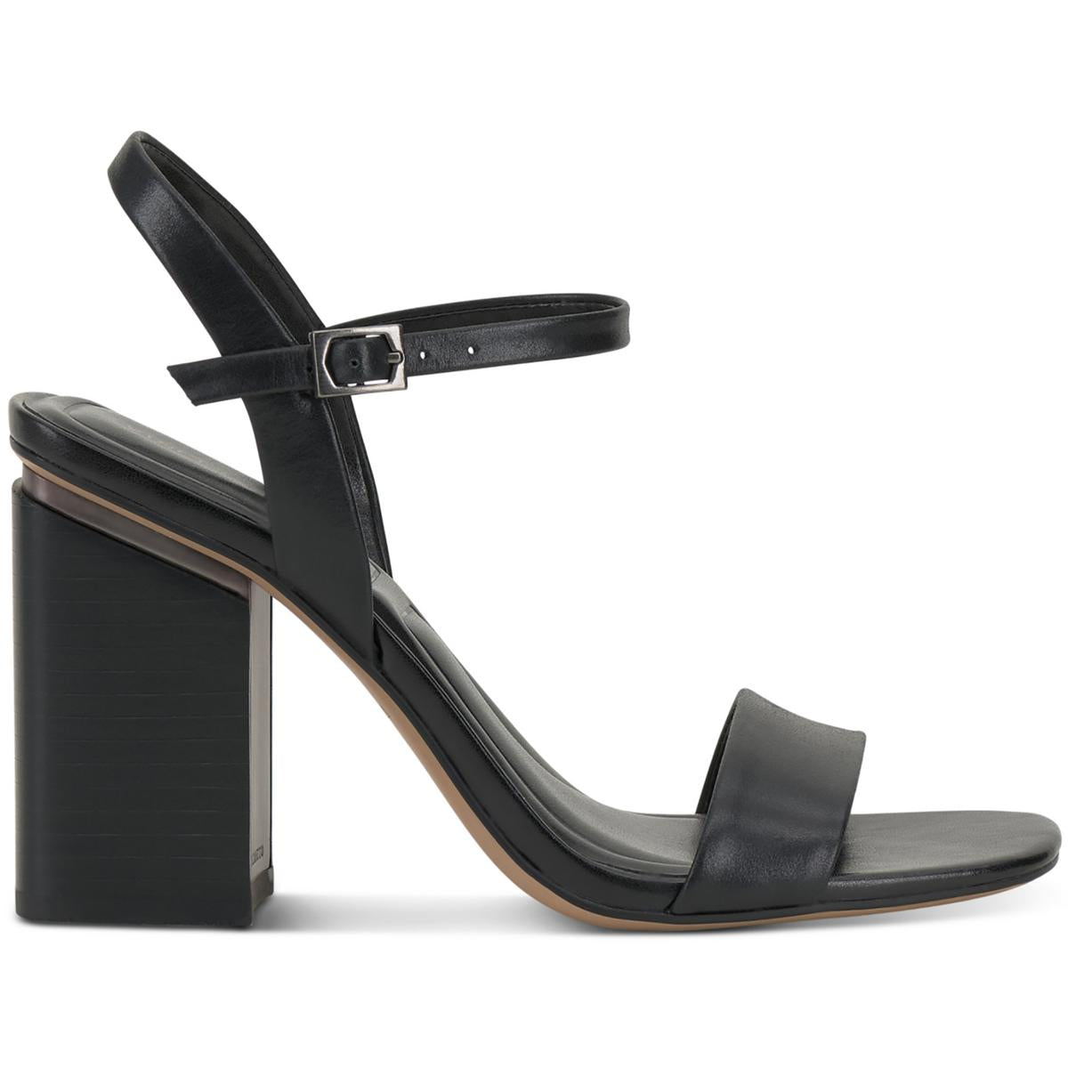 Womens Leather Ankle Strap Block Heel