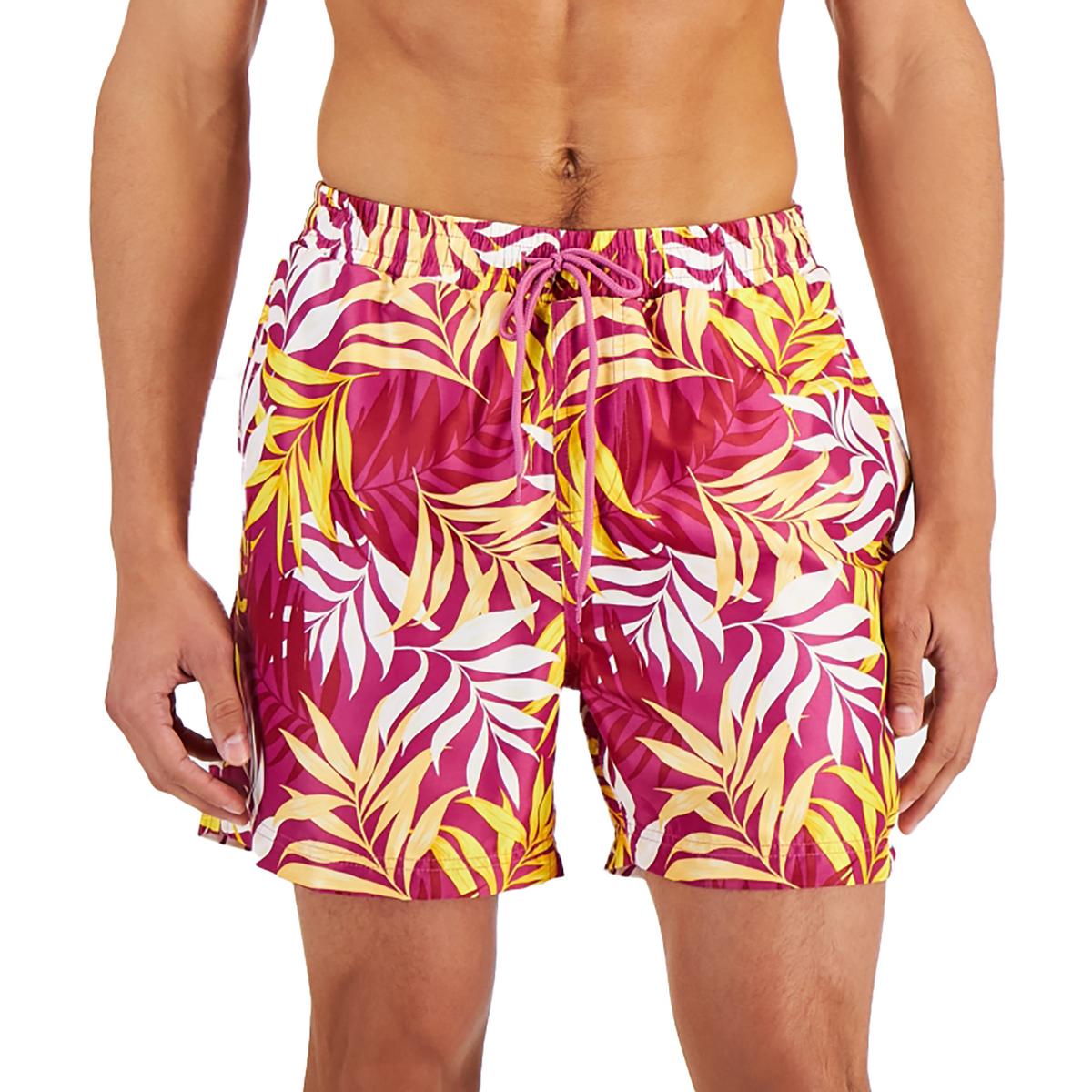 Mens 5" Inseam Palm Leaves Swim Trunks