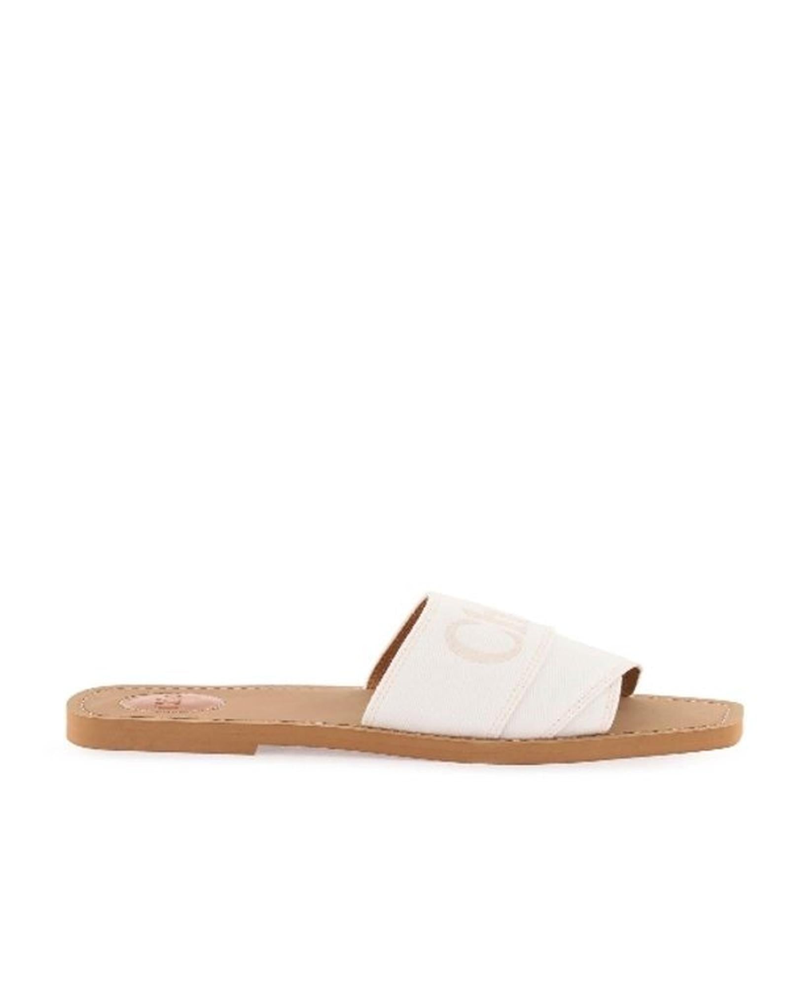 Chloe  Woody Canvas Slide Sandals in White