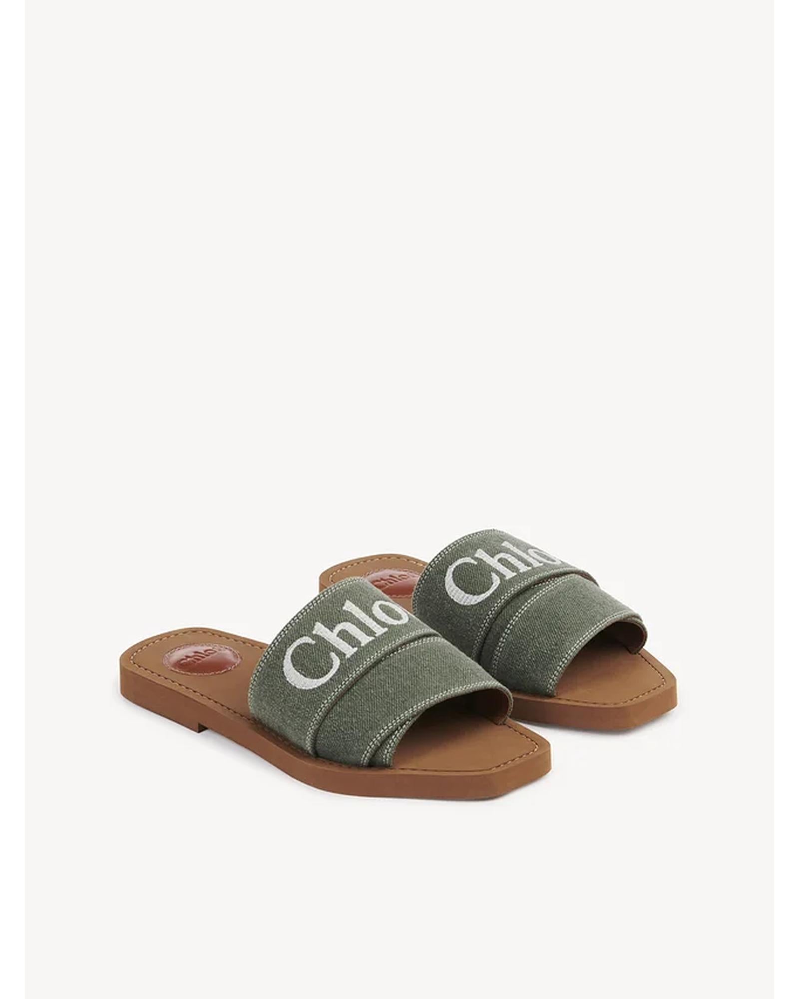 Chloe  Woody Canvas Slide Sandal Green