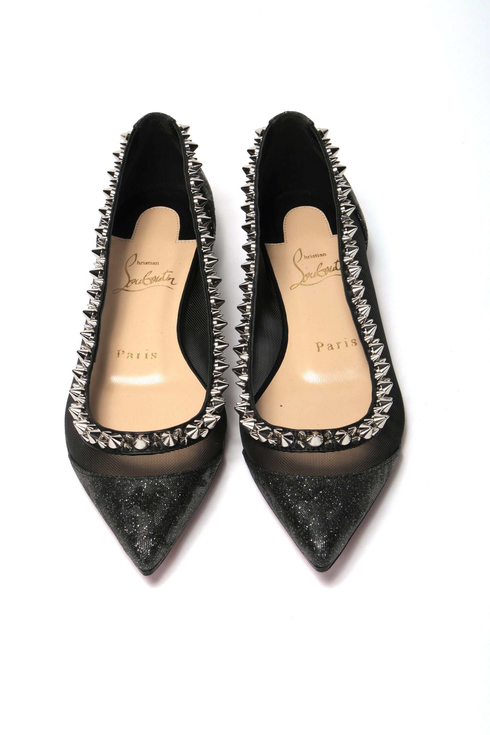 Christian Louboutin Black Silver Flat Point Toe Women's Shoe