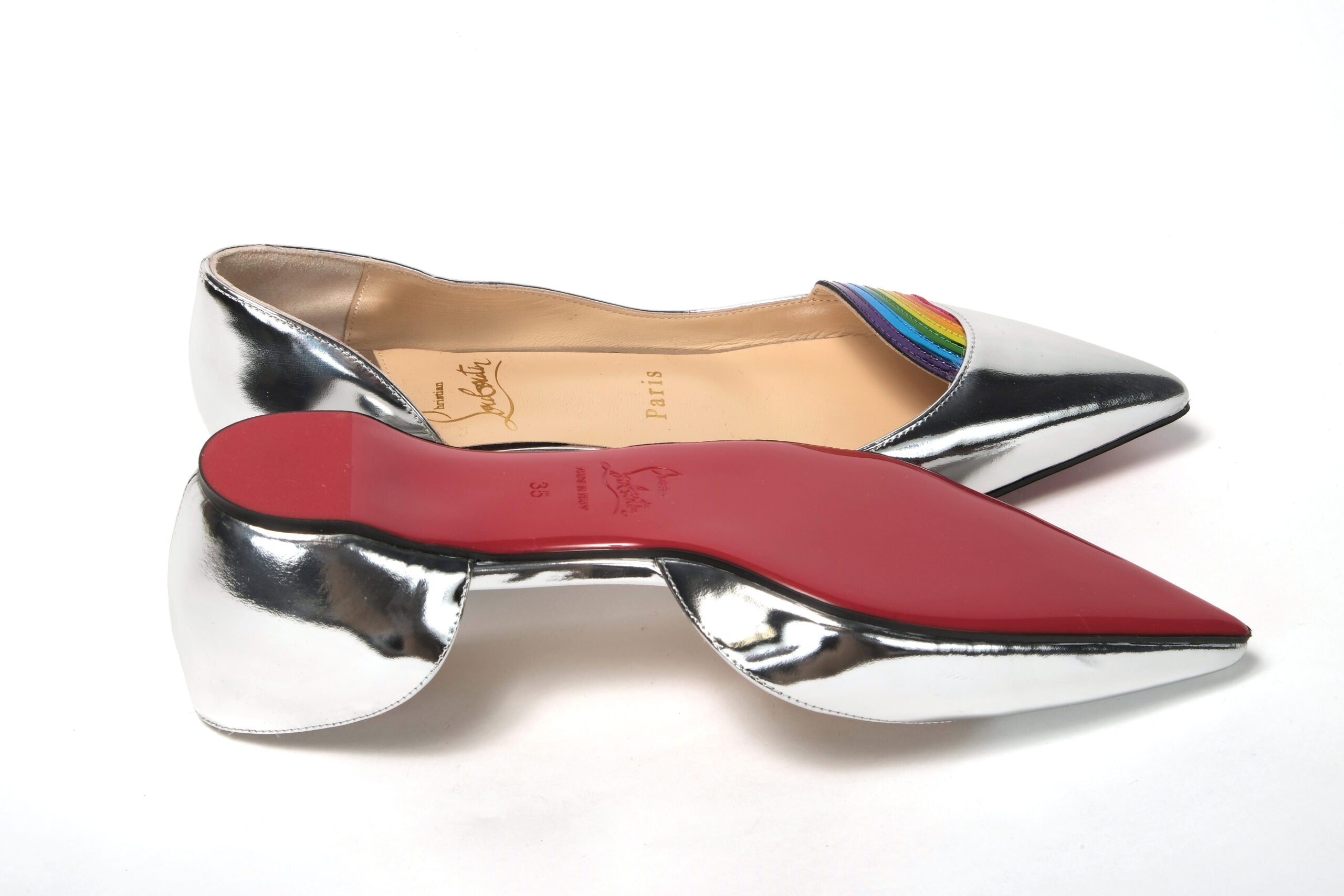 Christian Louboutin  Iriza Flat Silver Rainbow Stripe