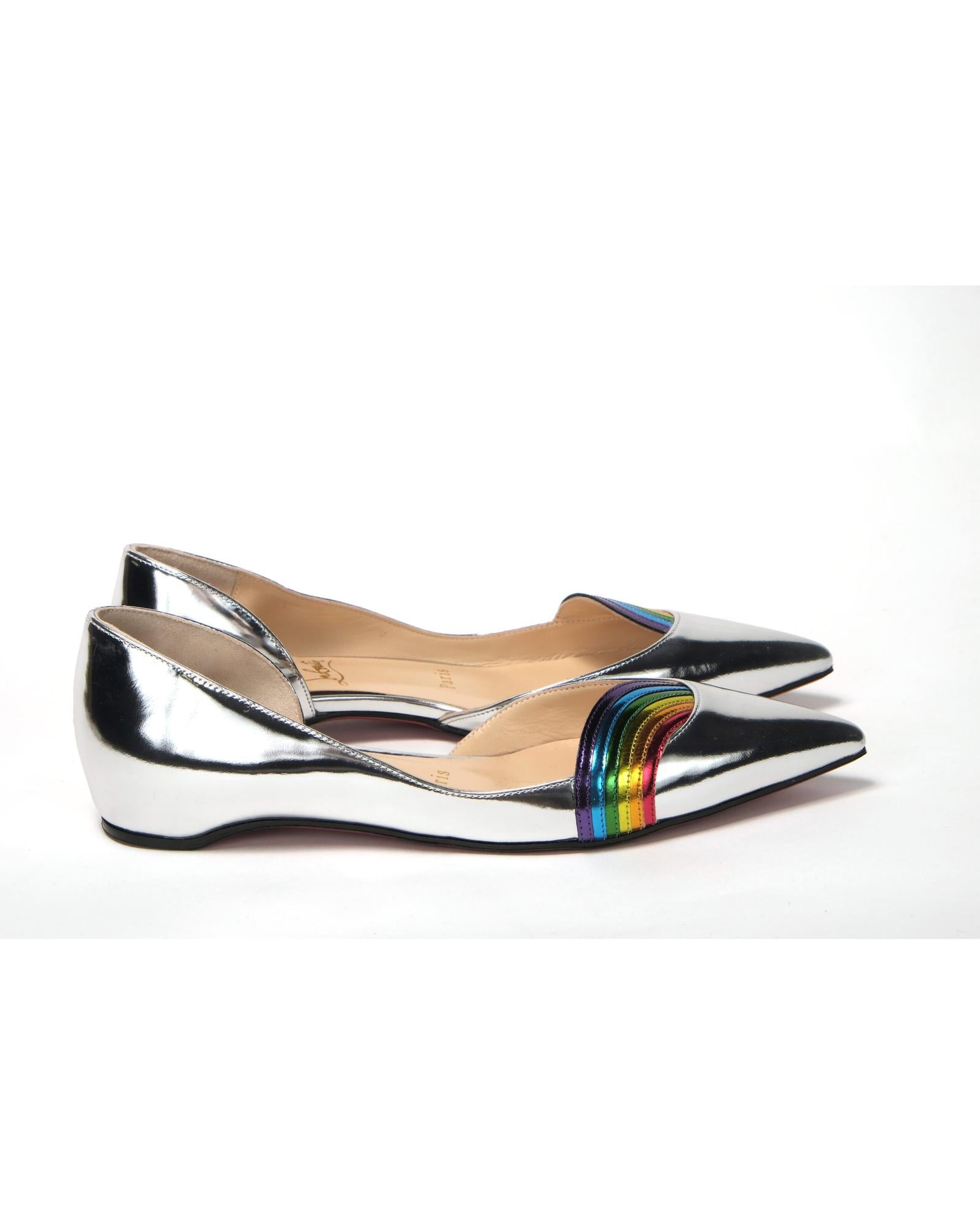 Christian Louboutin  Iriza Flat Silver Rainbow Stripe