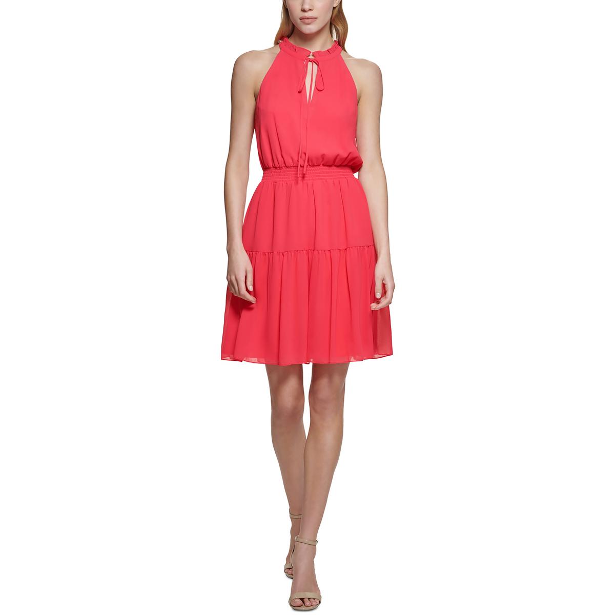 Womens Tiered Mini Halter Dress