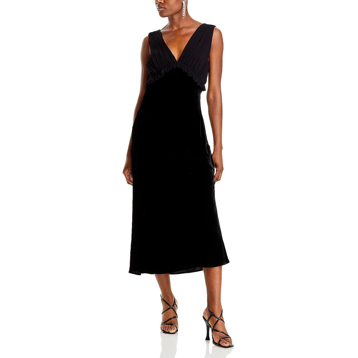 Gilda Womens Velvet Ruffled Cocktail And Party Dress