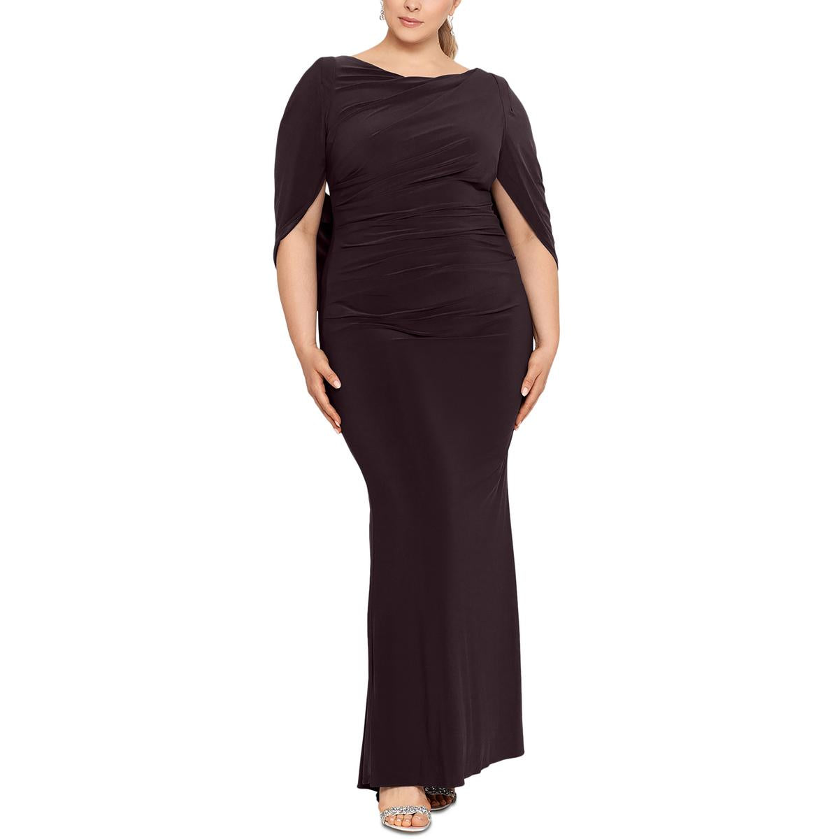 Plus Womens Matte Jerset Drapey Evening Dress