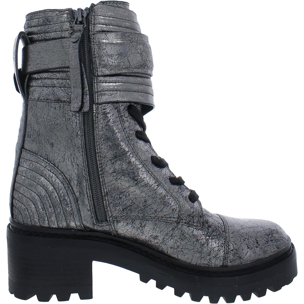 Basia Womens Leather Metallic Combat & Lace-up Boots2