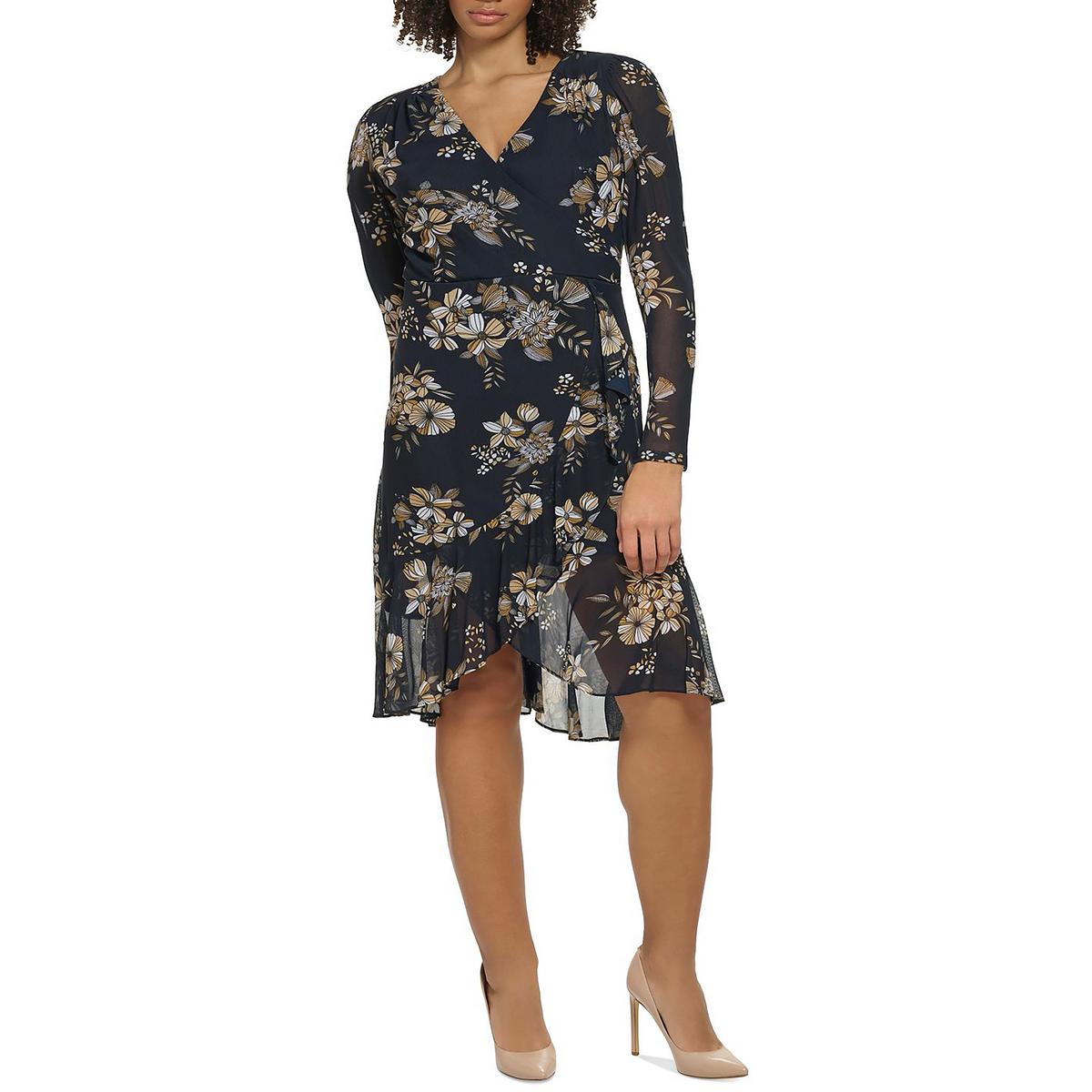 Womens Floral Print Faux Wrap Fit & Flare Dress