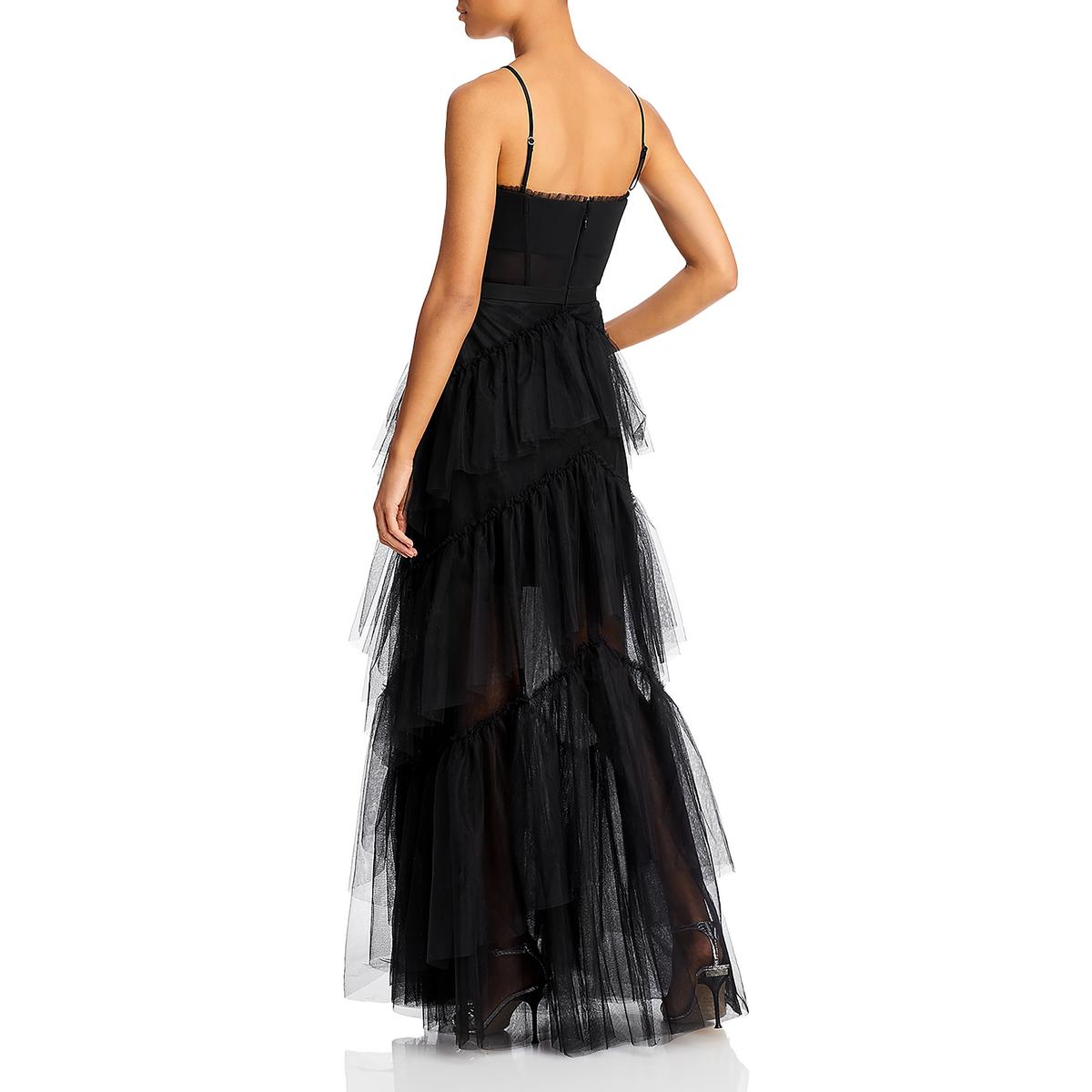 Womens Tiered Illusion Evening Dress