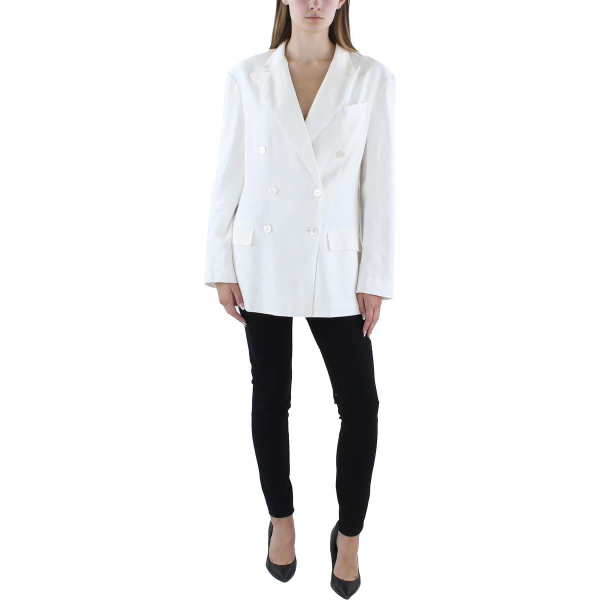 Womens Linen Office Double-Breasted Blazer