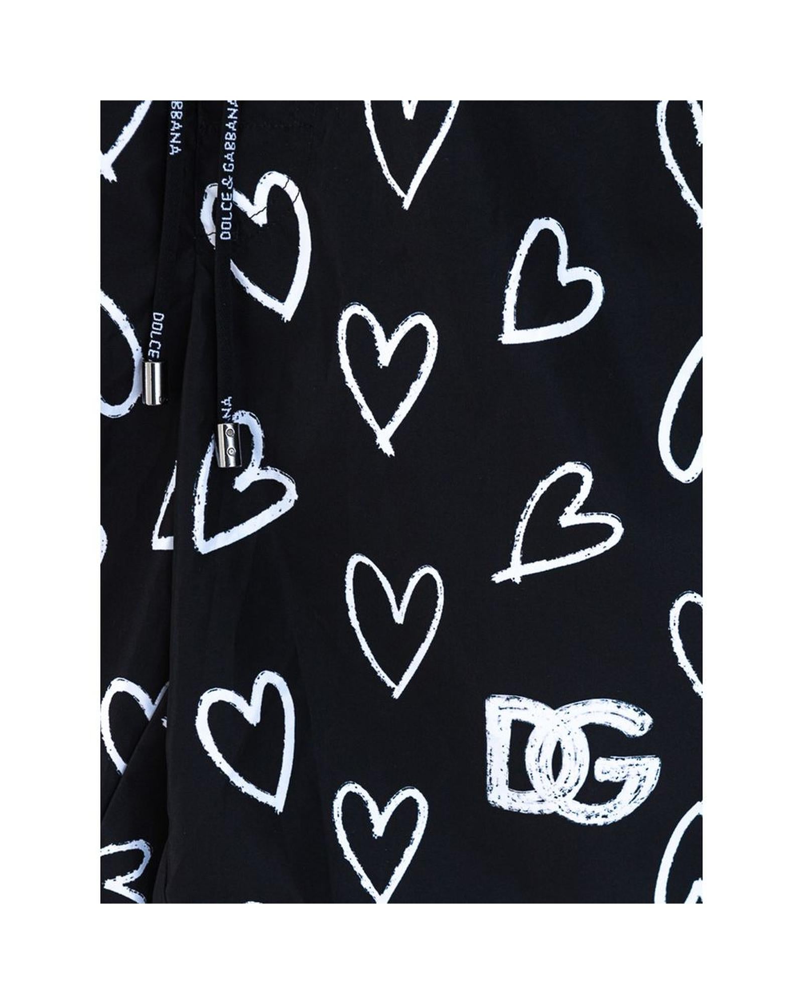 Dolce & Gabbana  Men's Heart Print Swim Shorts - Black