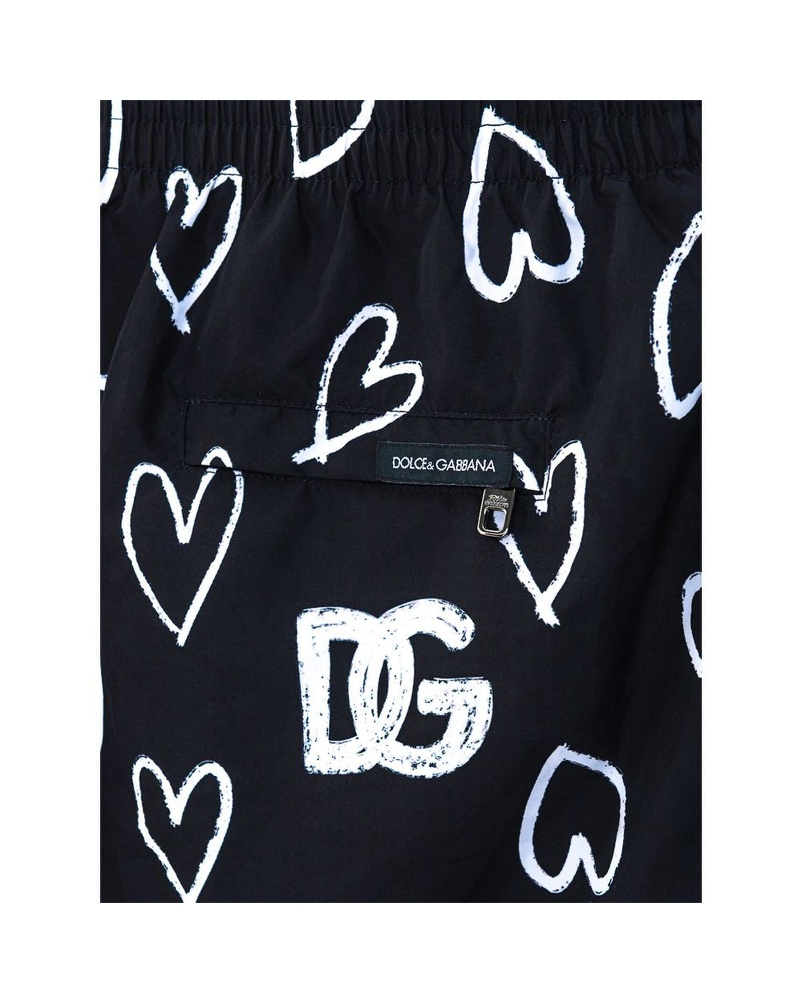 Dolce & Gabbana  Men's Heart Print Swim Shorts - Black