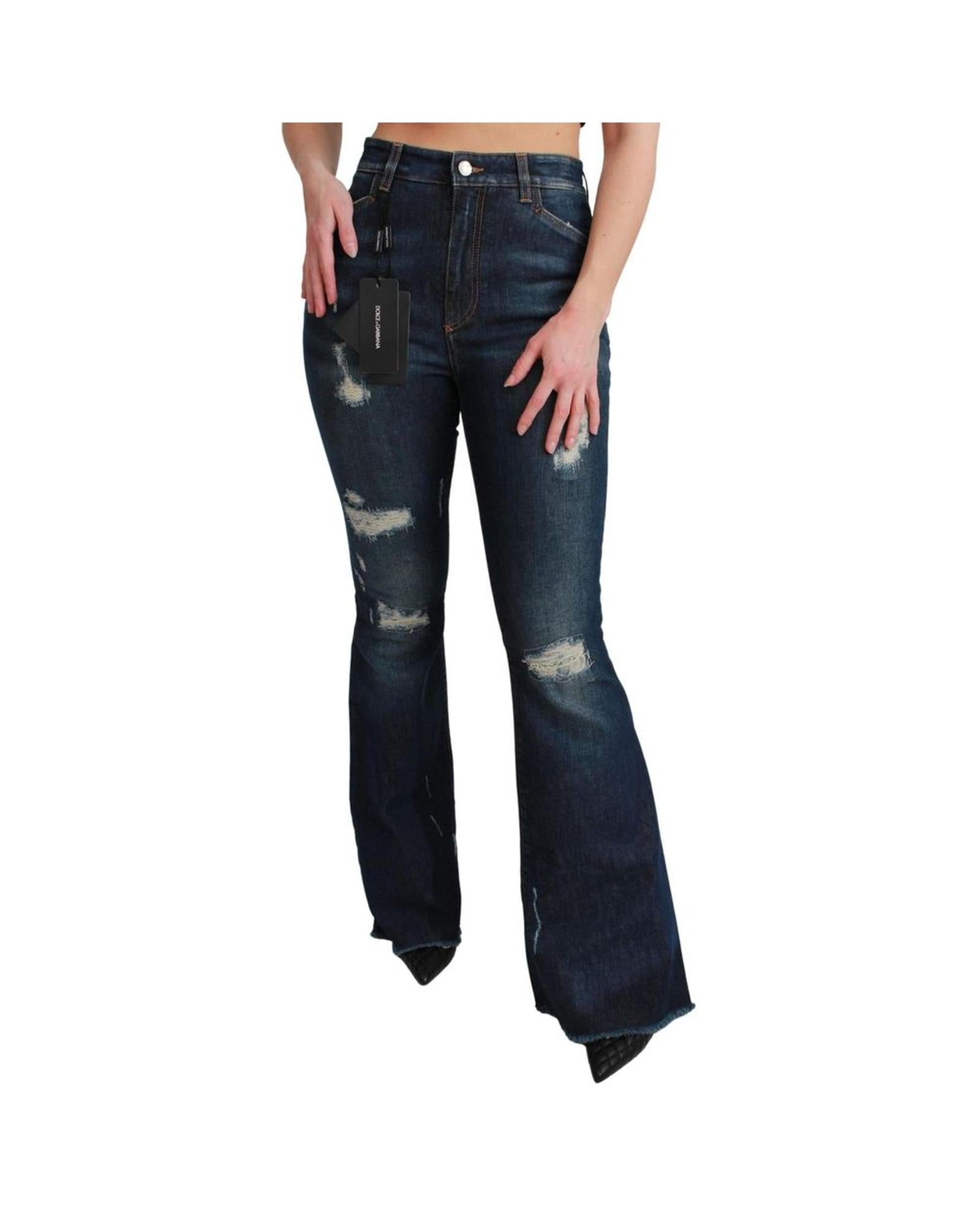 Dolce & Gabbana  Distressed High-Waist Flared Jeans - Blue