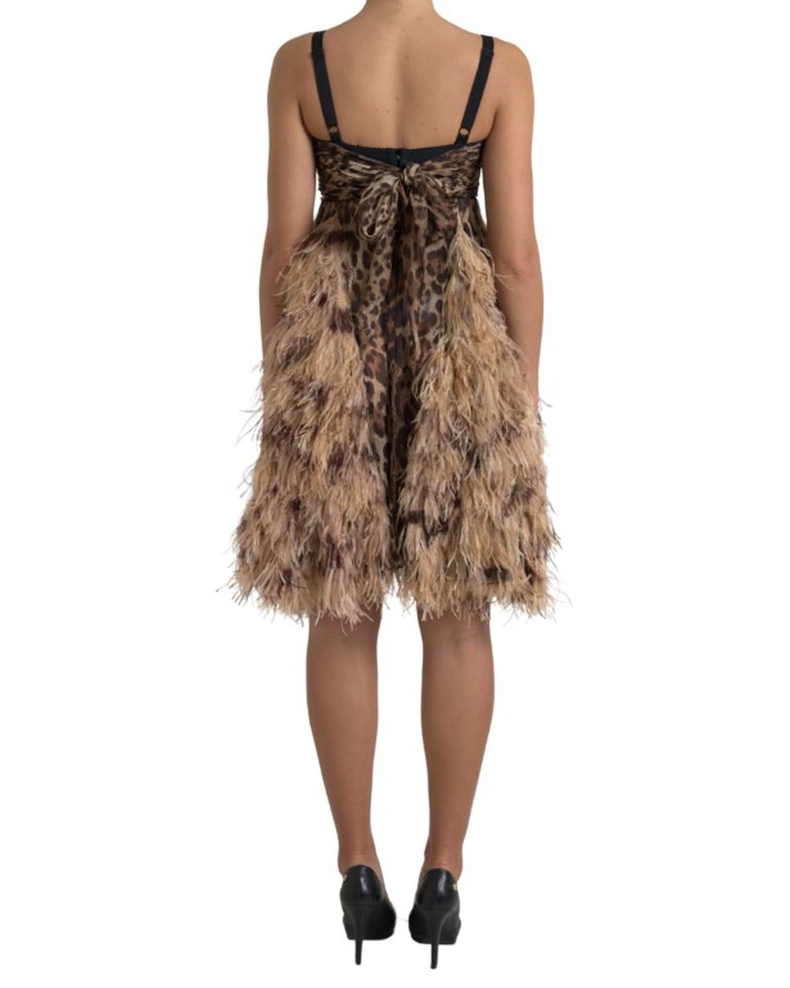 Dolce & Gabbana Leopard Feather Chiffon Sleeveless Dress