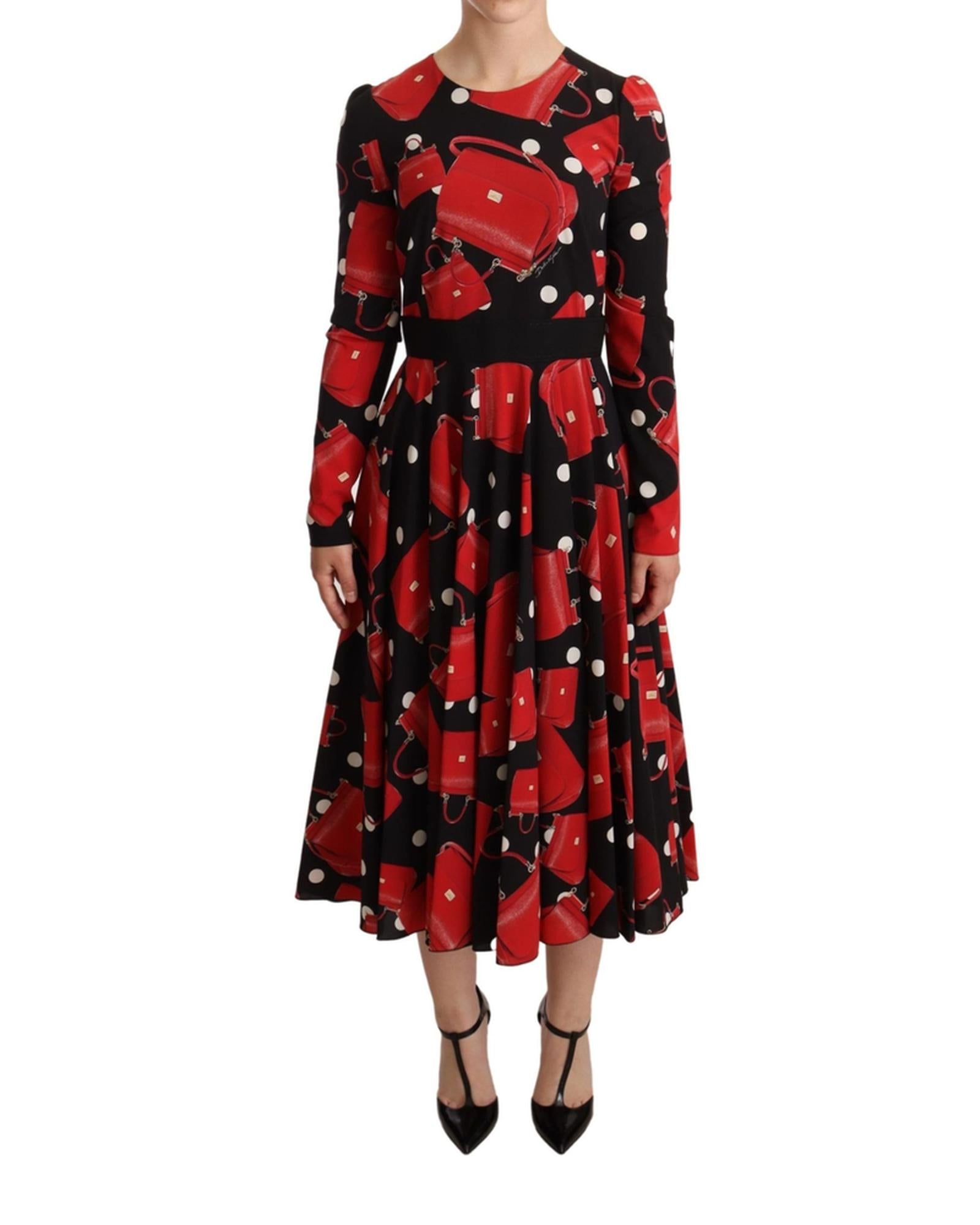 Dolce & Gabbana  Red Handbag Print Midi Dress