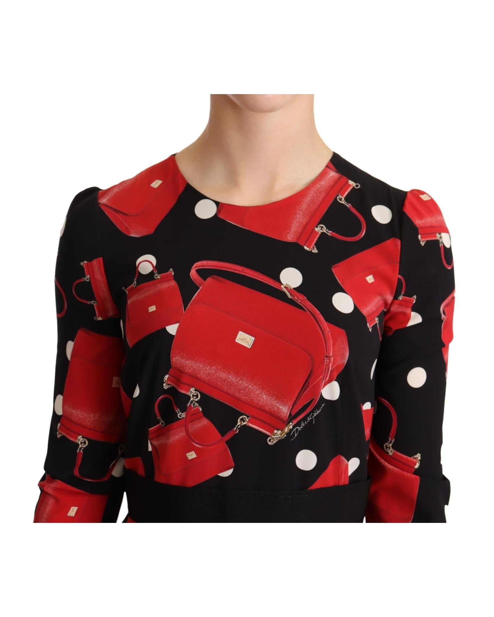 Dolce & Gabbana  Red Handbag Print Midi Dress