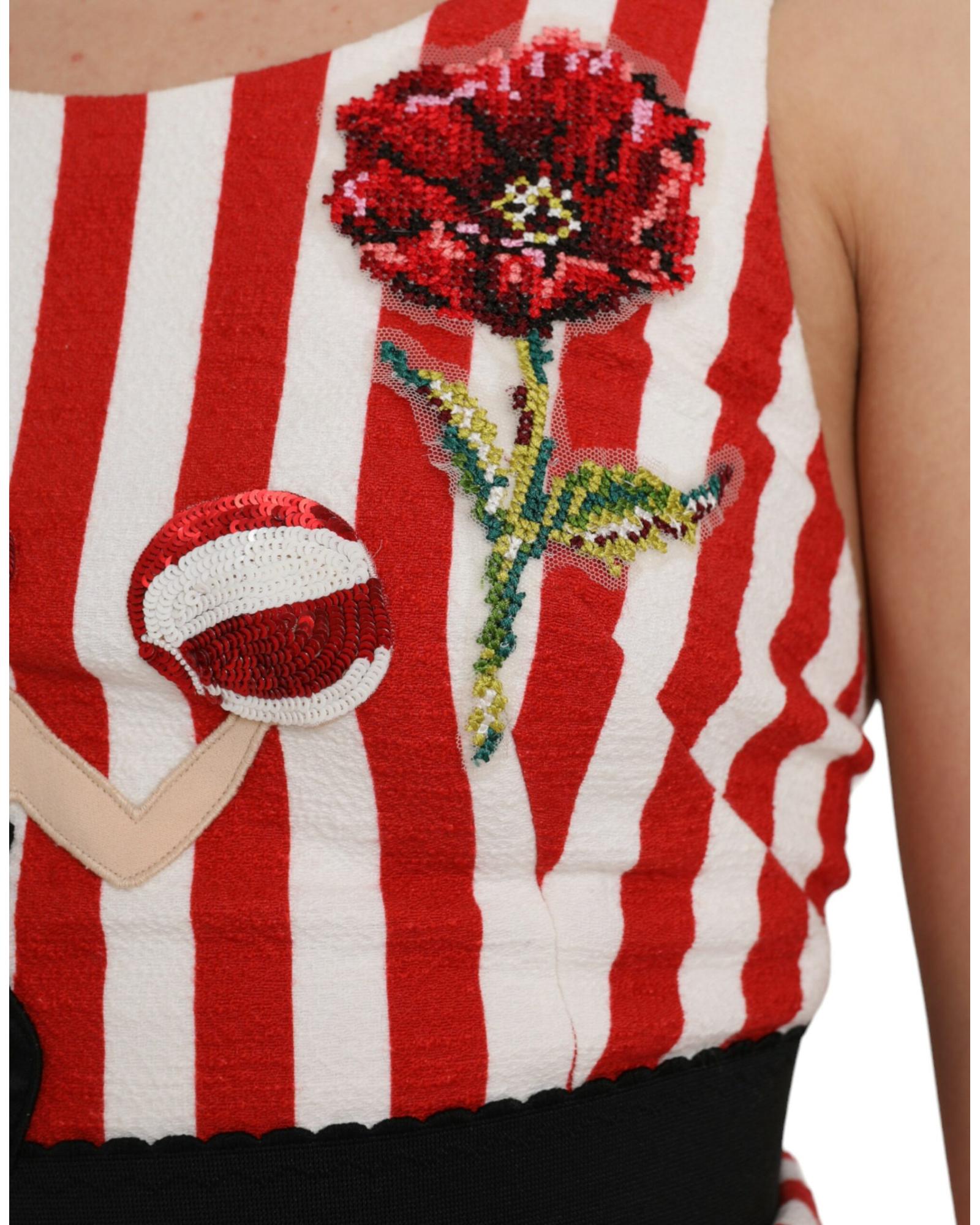 Dolce & Gabbana  Red Striped Dress with Embroidery