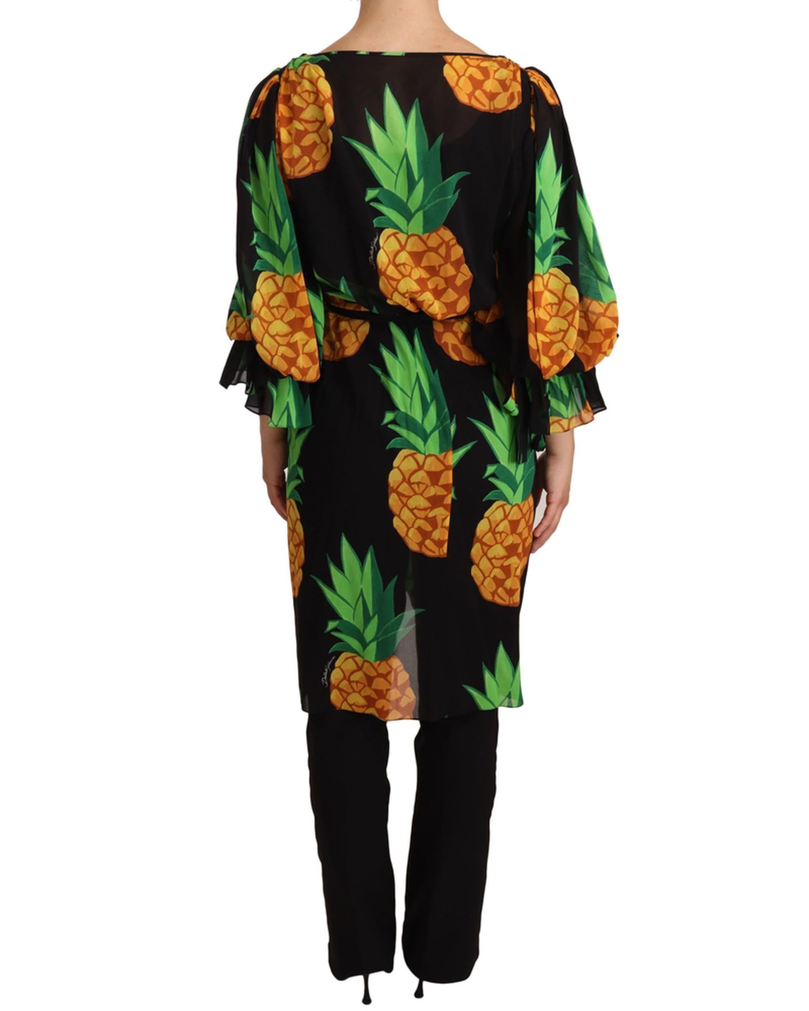 Dolce & Gabbana  Pineapple Print Wrap Dress - Black