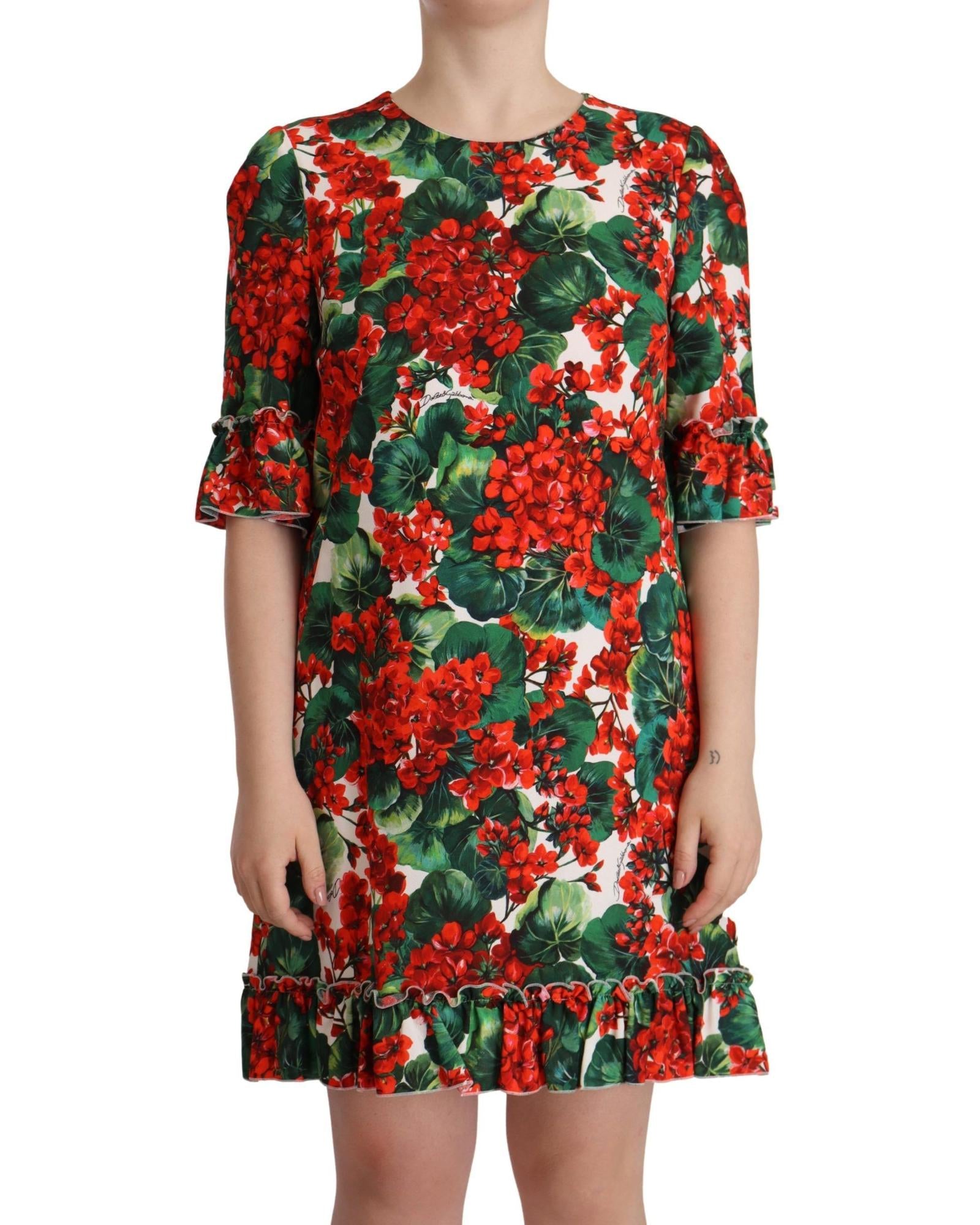 Dolce & Gabbana  Geranium Print Silk Dress