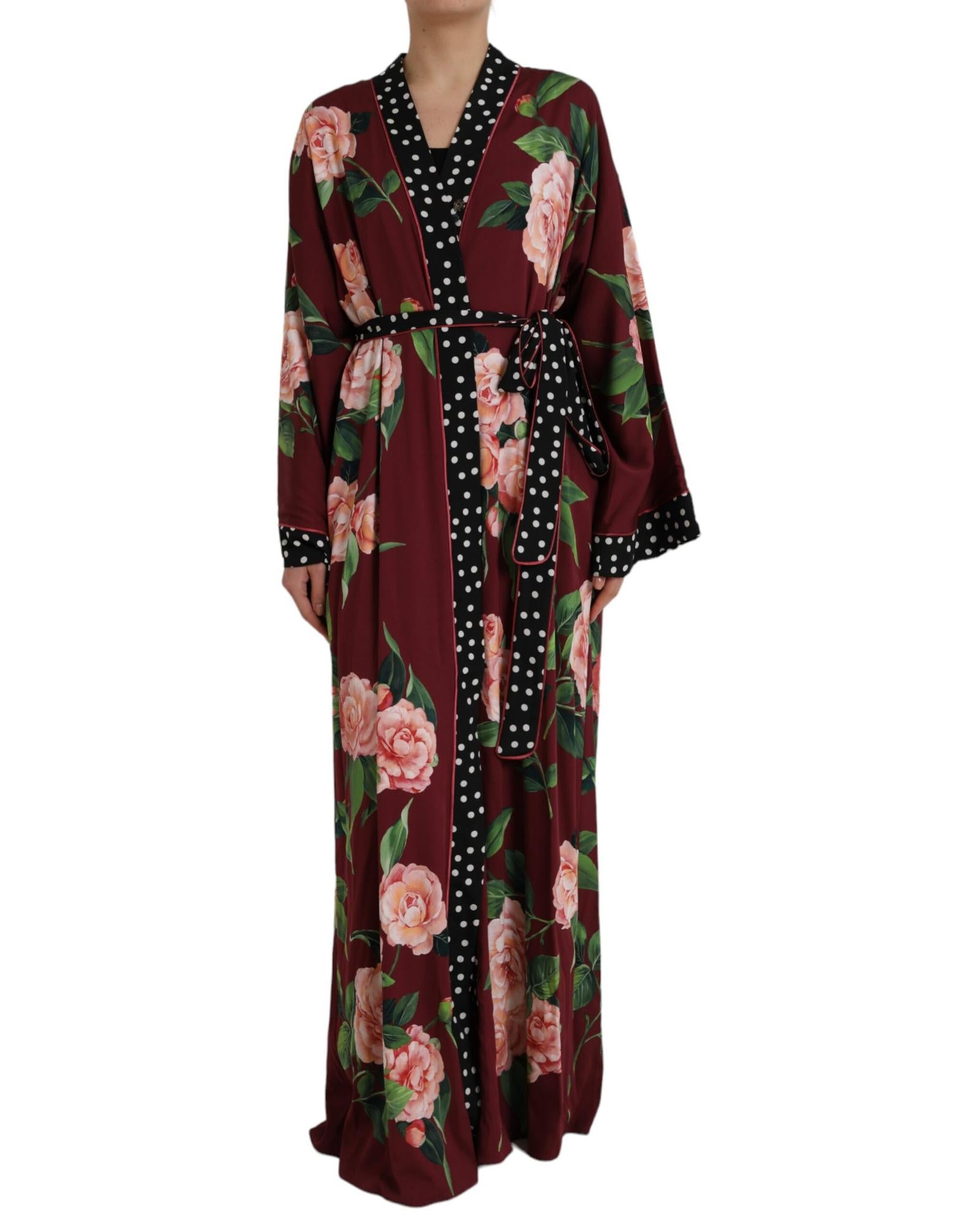 Dolce & Gabbana  Floral Print Silk Robe - Burgundy