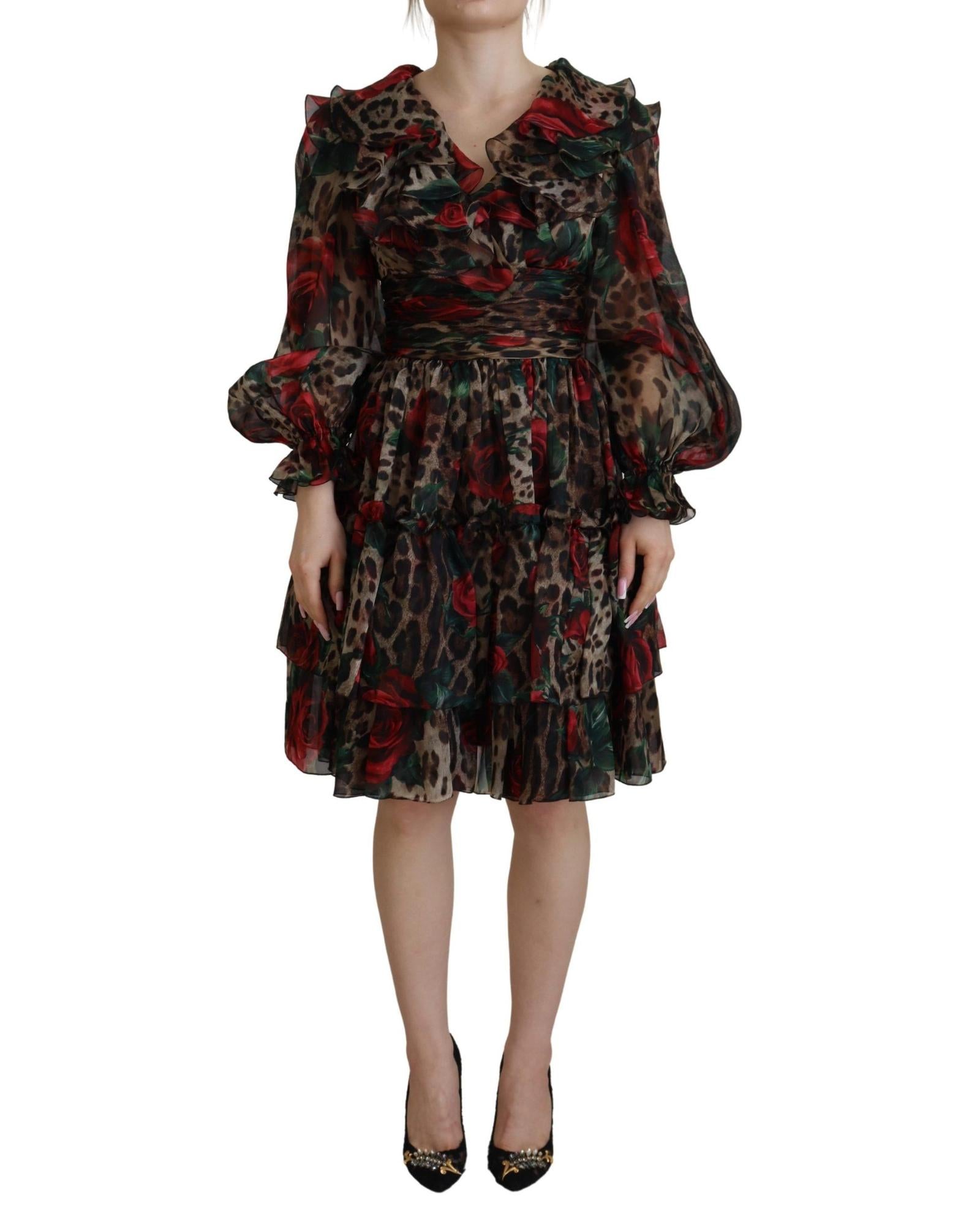 Dolce & Gabbana Leopard Silk Ruffled Gown Dress2