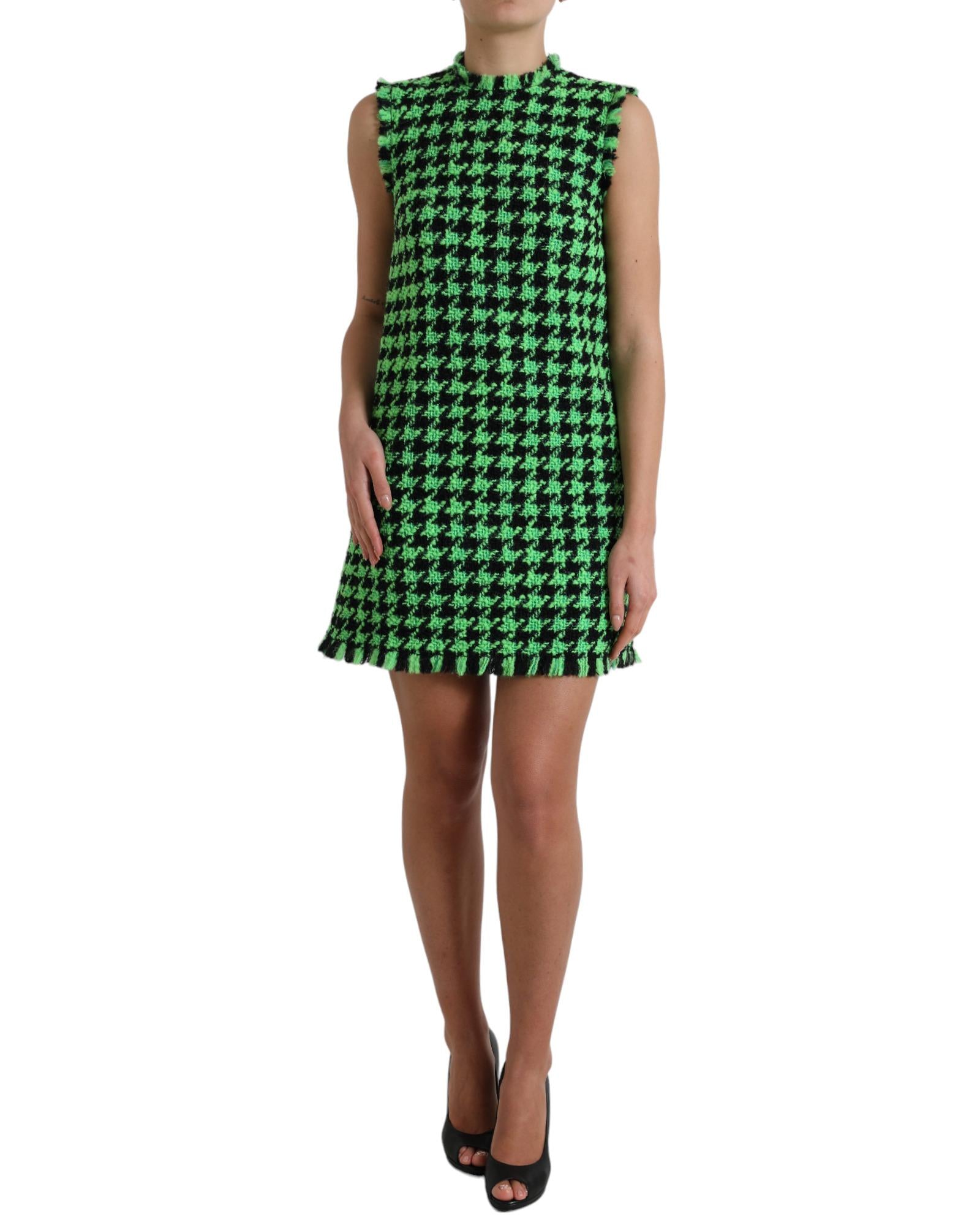 Dolce & Gabbana  Women's Green Houndstooth Mini Dress