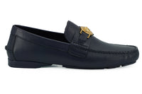 Versace Elegant Navy Blue Calf Leather Men's Loafers4