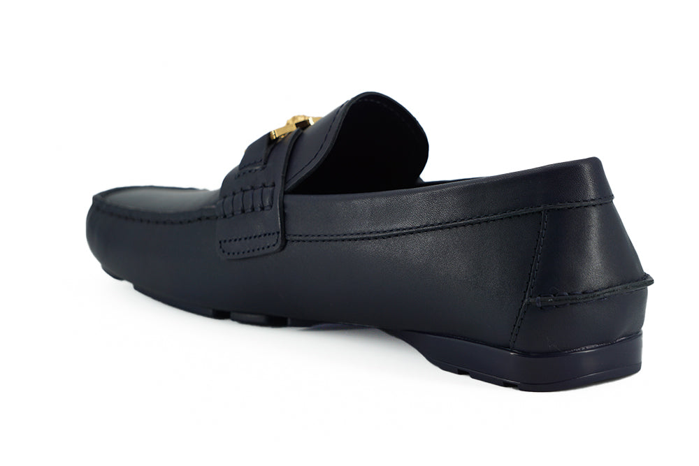 Versace Elegant Navy Blue Calf Leather Men's Loafers12