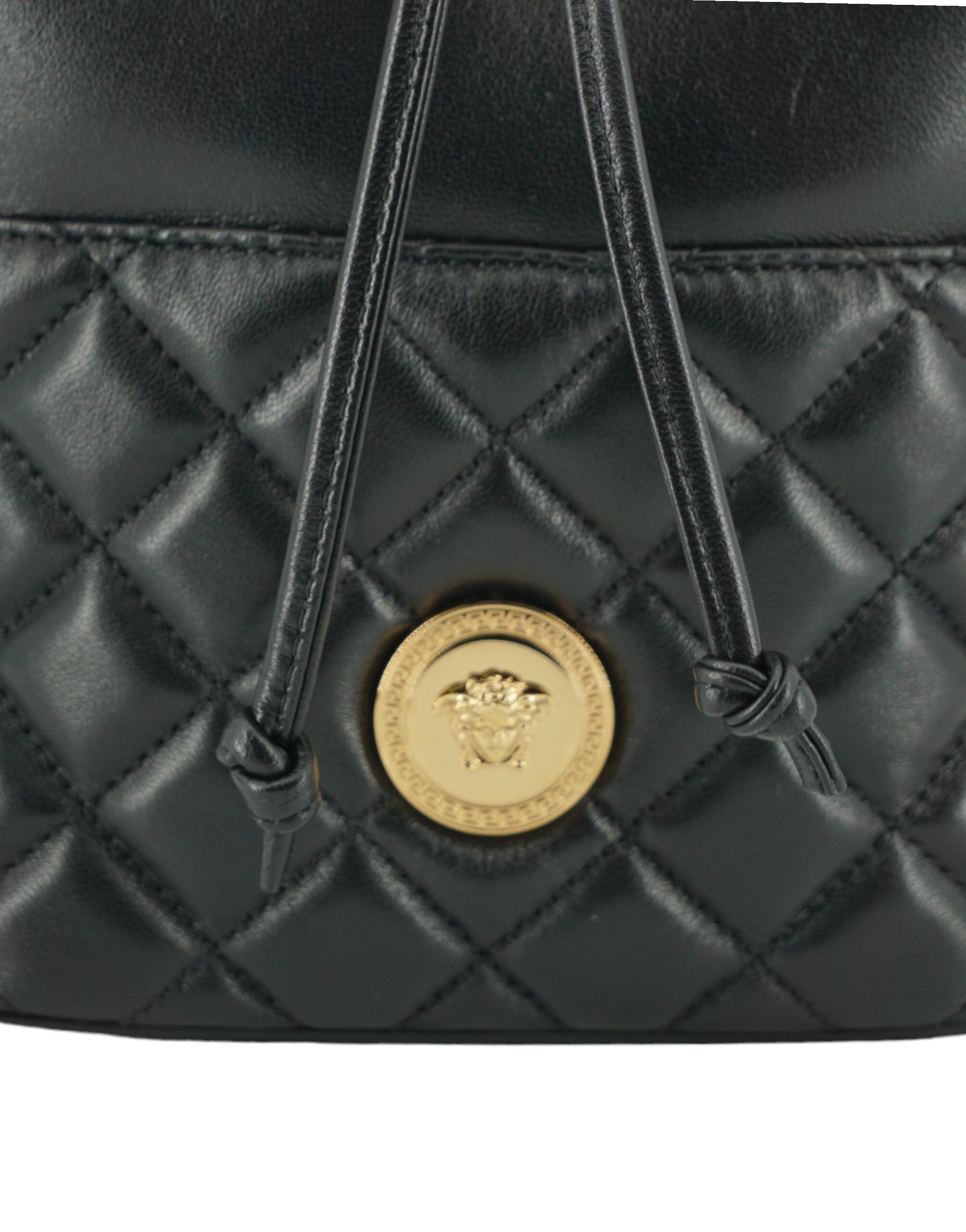 Versace Elegant Black Leather Bucket Shoulder Women's Bag