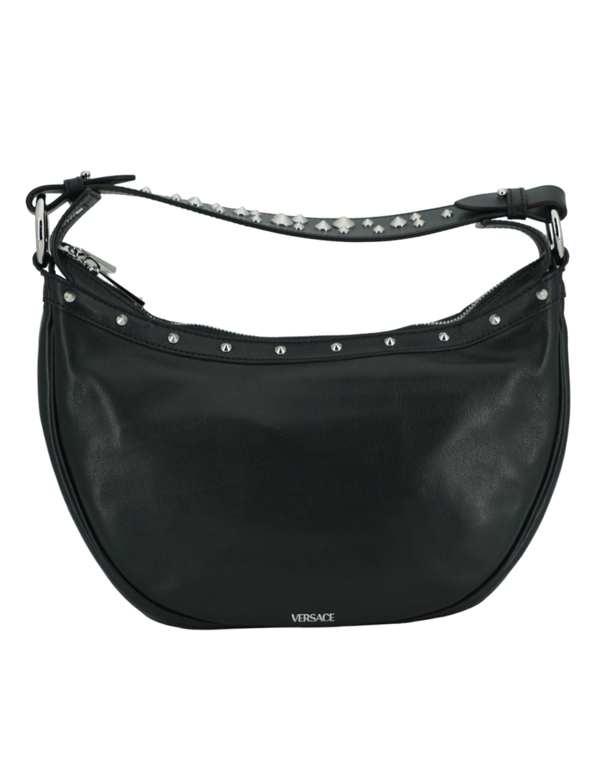 Versace Elegant Black Leather Hobo Shoulder Women's Bag