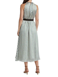 Brunello Cucinelli Women's Belted Striped Maxi Dress In Pavone Blue5