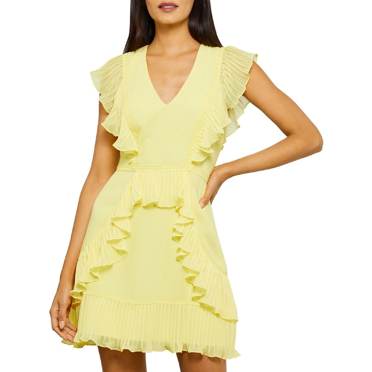 Womens Pleated Lace Mini Dress