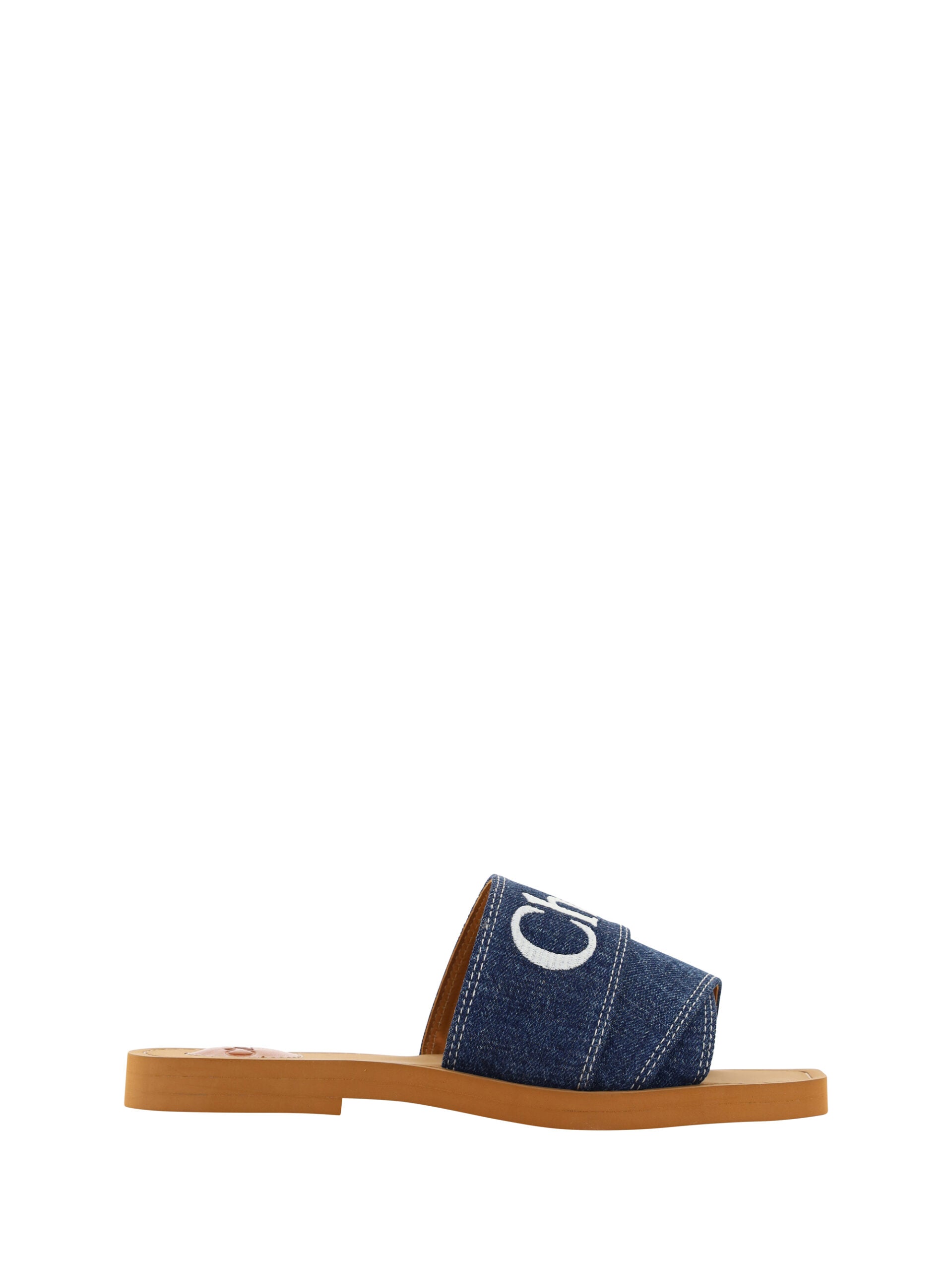 Chloé Sumptuous Cotton Woody Slide Sandals in Denim Women's Blue