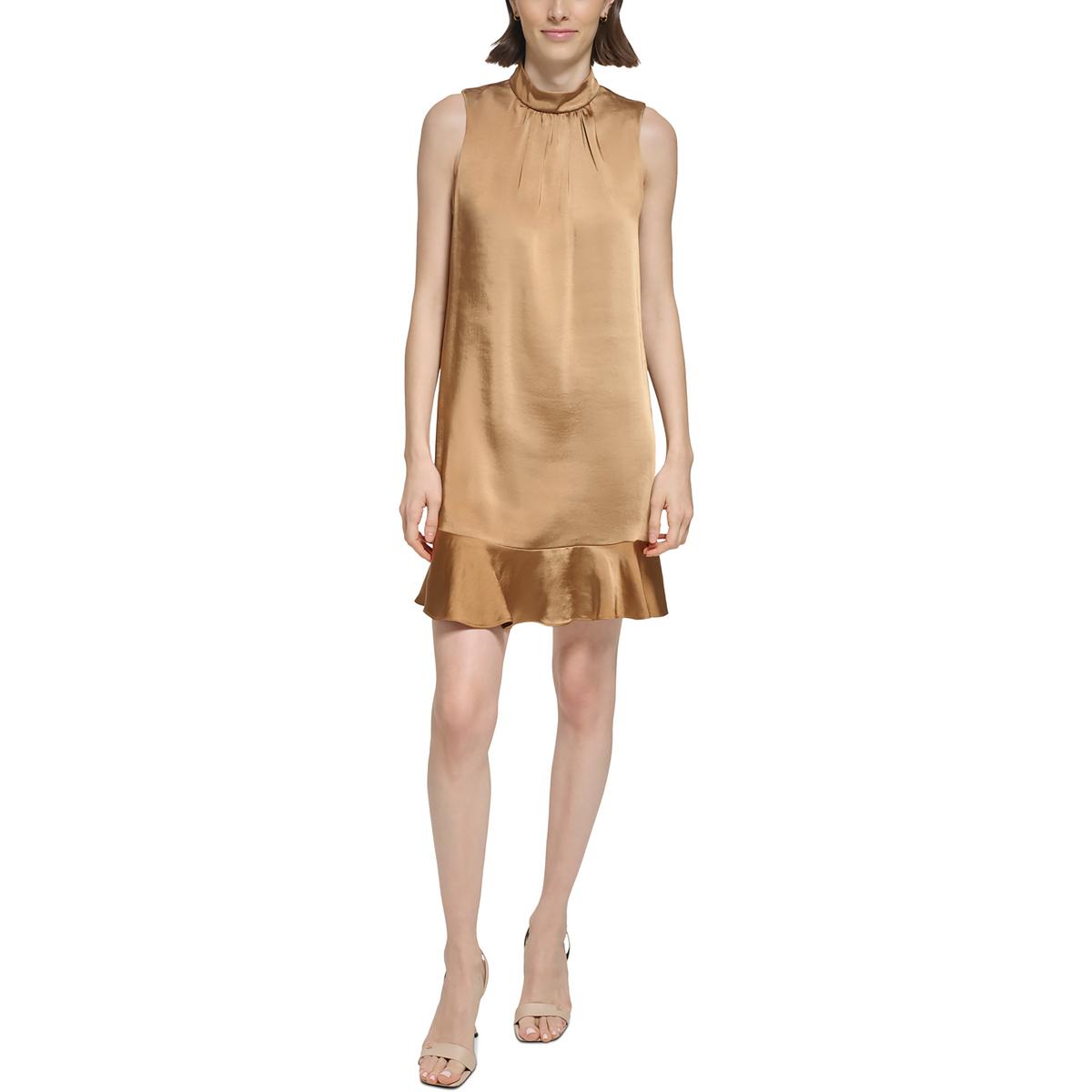 Womens Ruched Satin Shift Dress