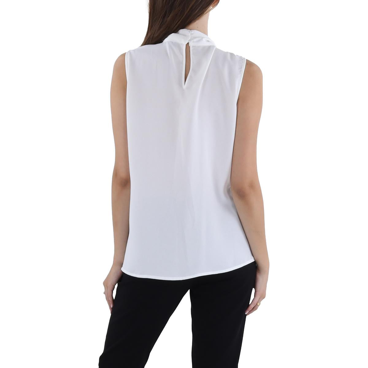 Womens Tie Neck Solid Blouse